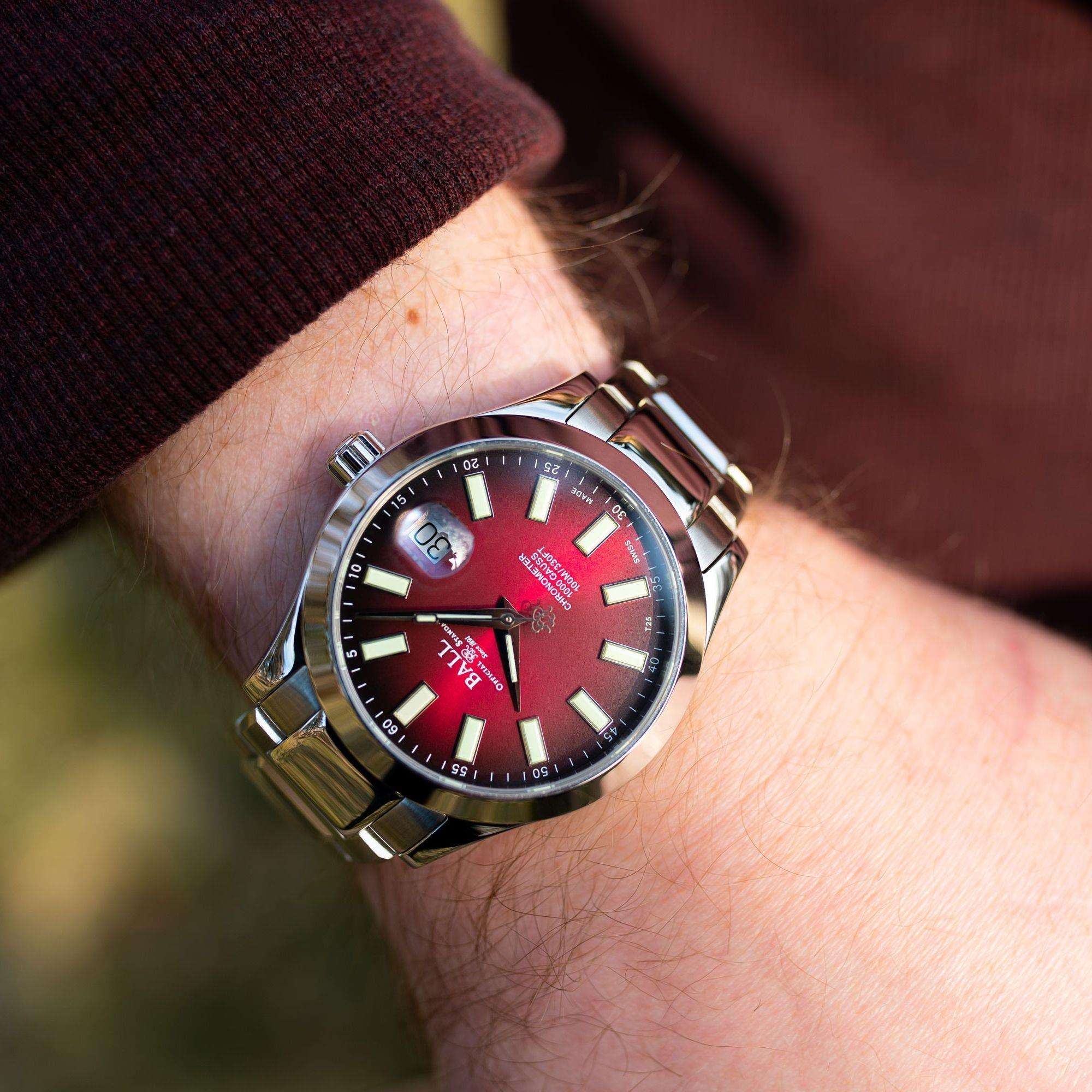 Ball Engineer III Marvelight Chronometer Automatic Red Dial Stainless Steel Bracelet Mens Watch NM9026C-S6CJ-RD