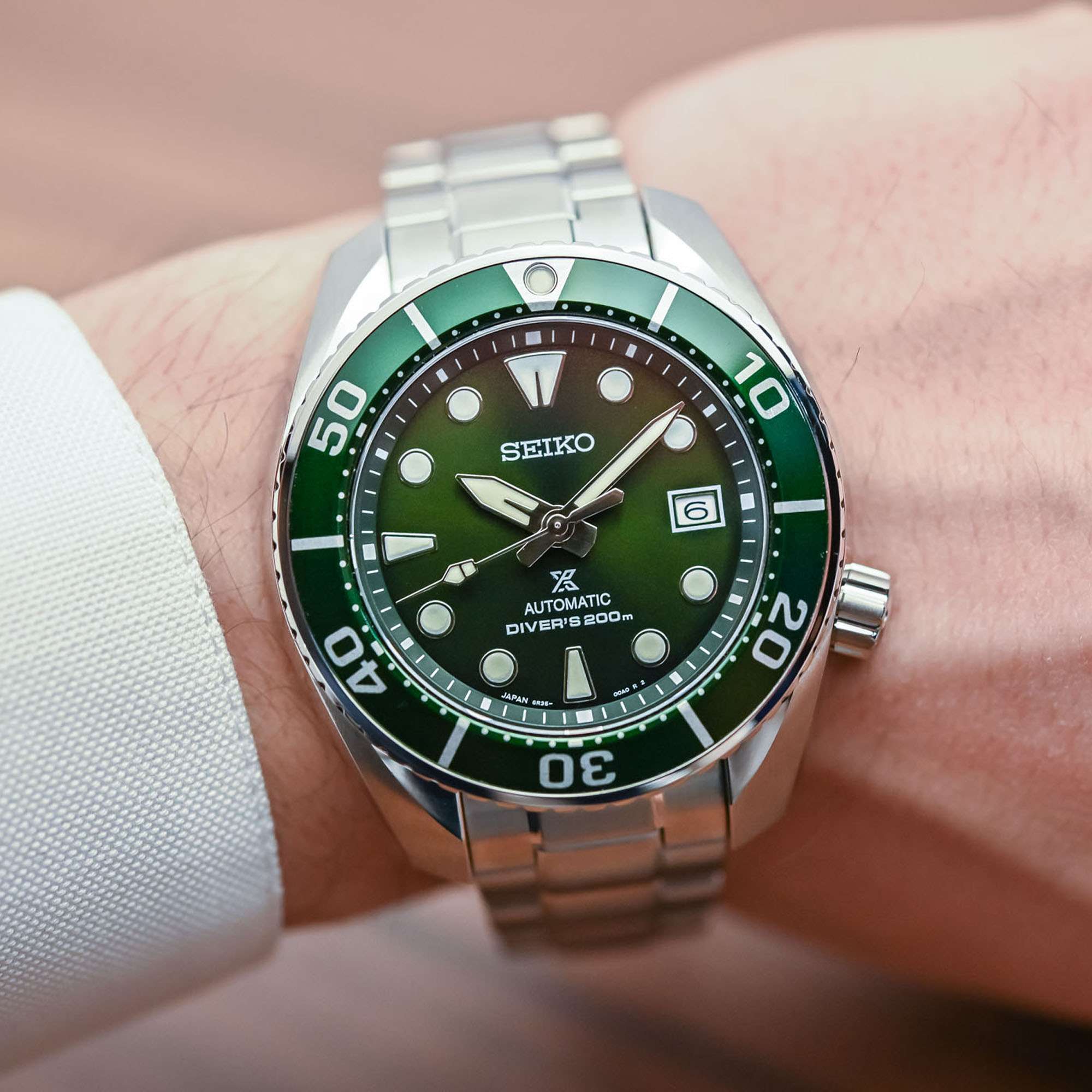 Seiko Prospex 'Sumo' Automatic Green Dial Stainless Steel Bracelet Men's Watch SPB103J1