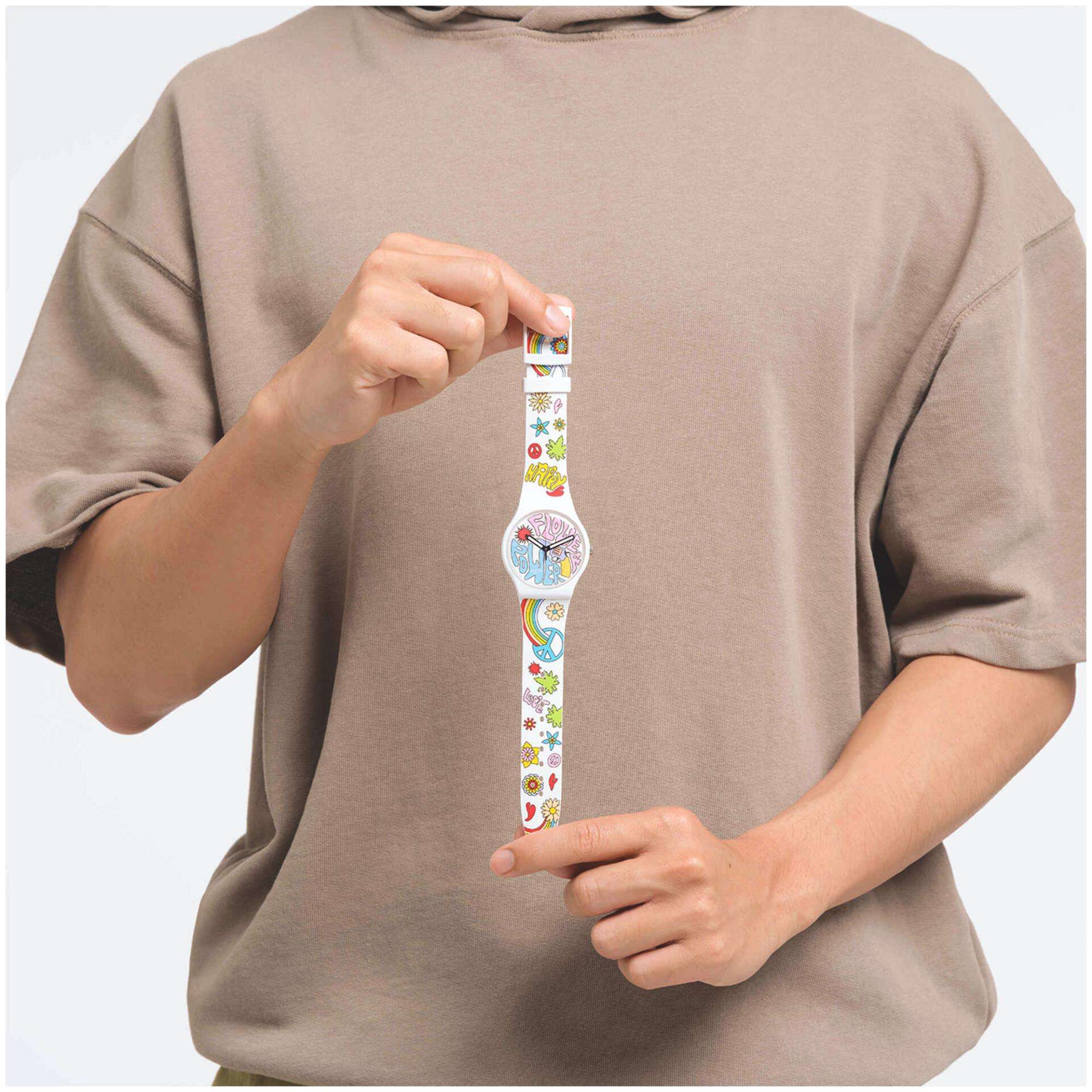 Swatch New Gent Bioceramic Power Of Peace Quartz Multi-Coloured Dial Multi-Coloured Silicone Strap Unisex Watch SO32W107
