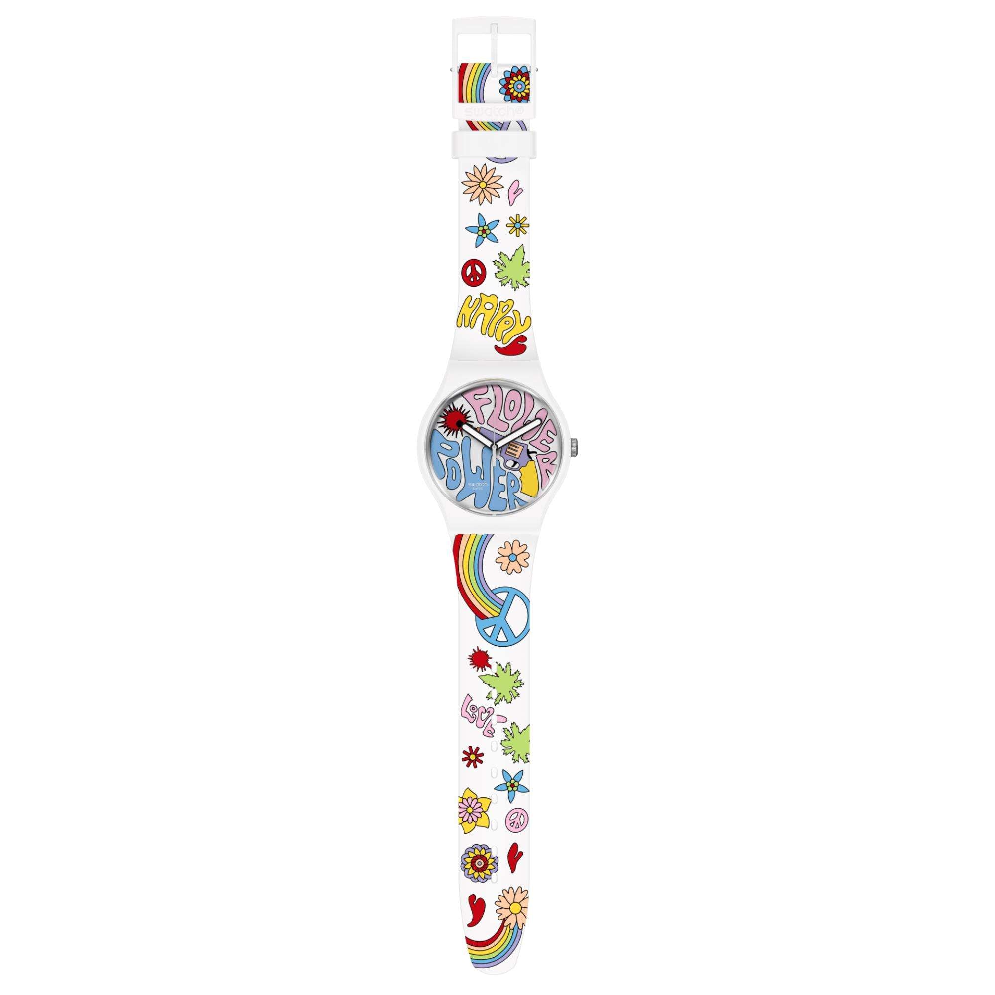 Swatch New Gent Bioceramic Power Of Peace Quartz Multi-Coloured Dial Multi-Coloured Silicone Strap Unisex Watch SO32W107