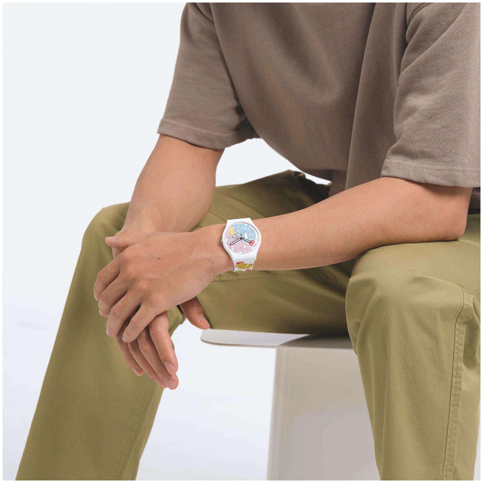 Swatch New Gent Bioceramic Power Of Peace Quartz Multi-Coloured Dial Multi-Coloured Silicone Strap Unisex Watch SO32W107