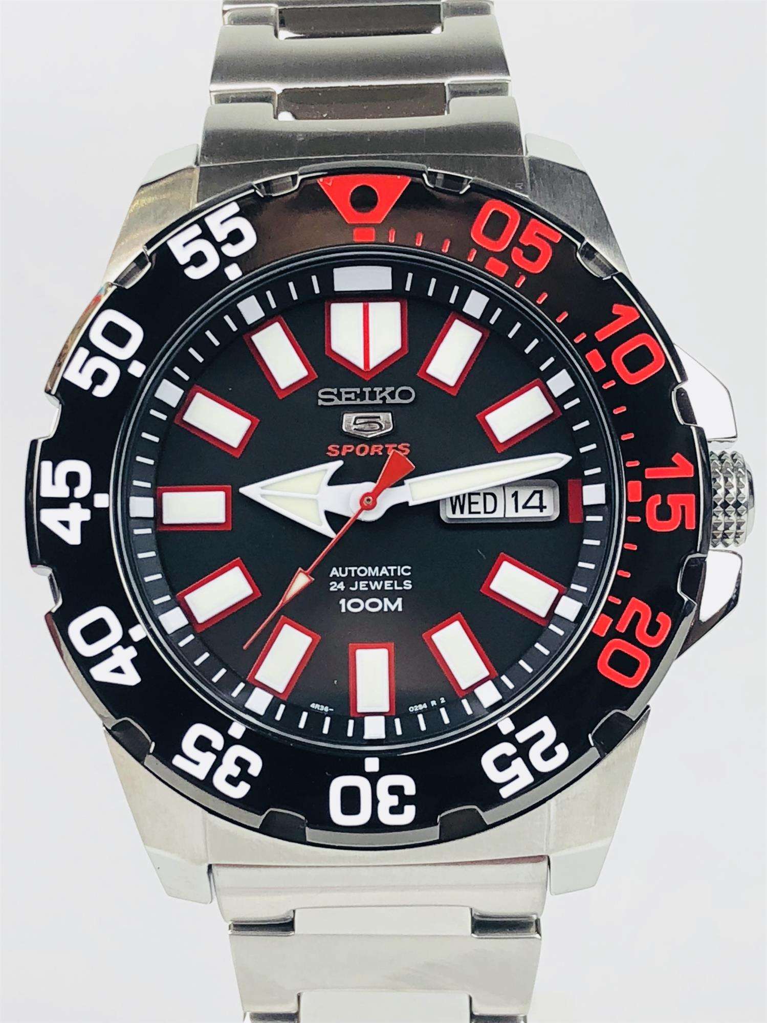 Seiko 5 Sports 'Monster' Automatic Black Dial Stainless Steel Bracelet Men's Watch SRP487K1