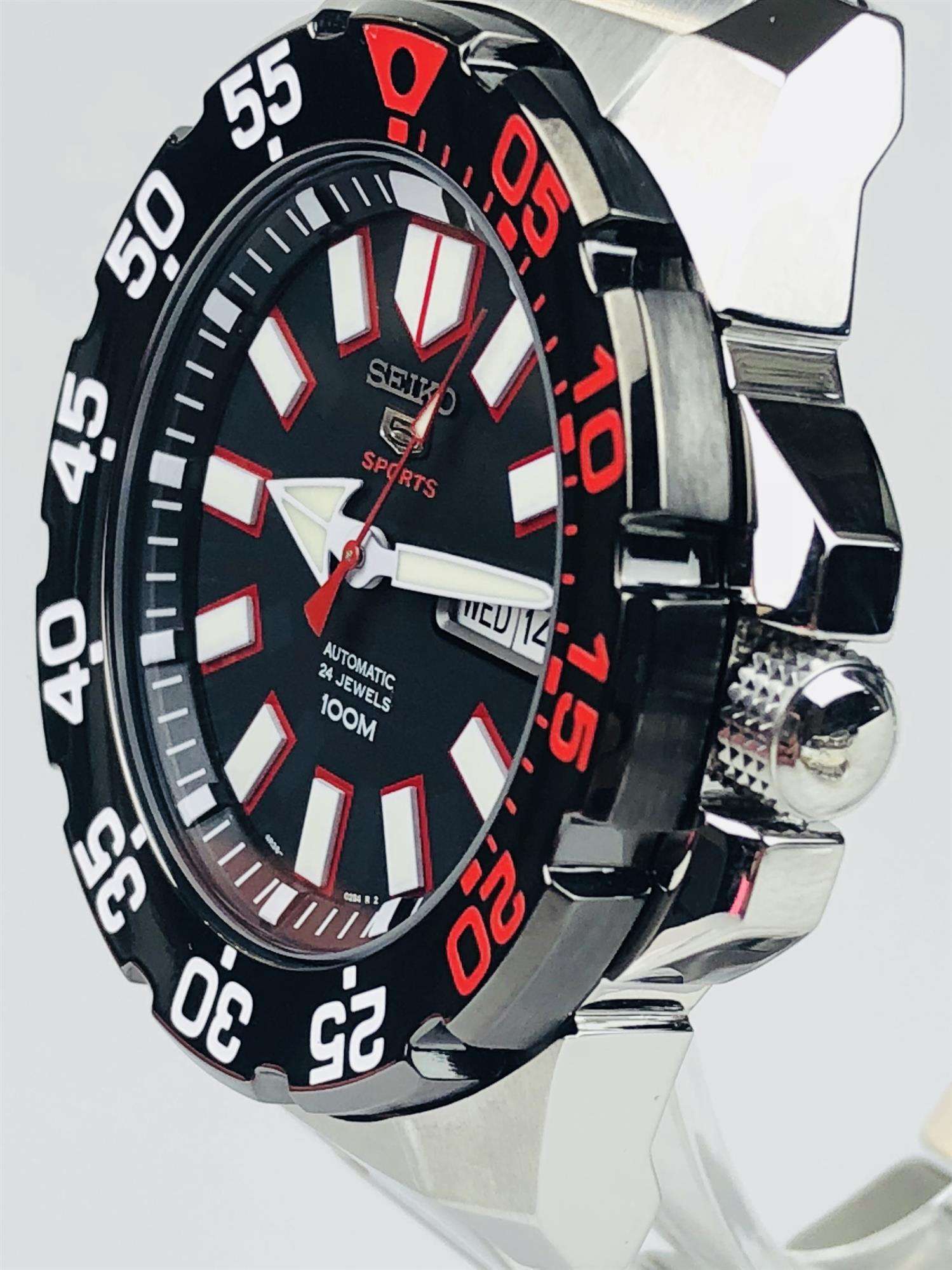 Seiko 5 Sports 'Monster' Automatic Black Dial Stainless Steel Bracelet Men's Watch SRP487K1