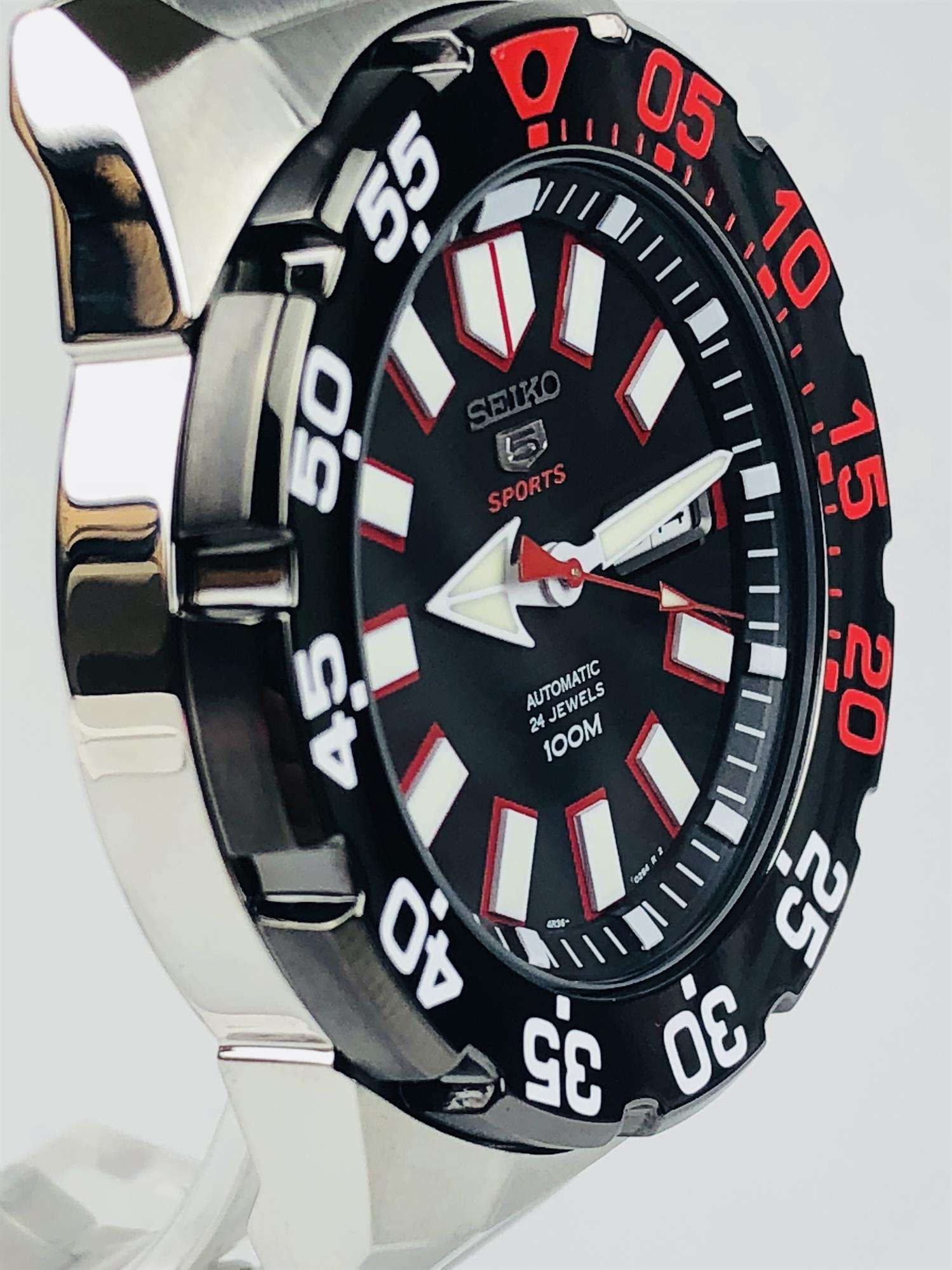 Seiko 5 Sports 'Monster' Automatic Black Dial Stainless Steel Bracelet Men's Watch SRP487K1