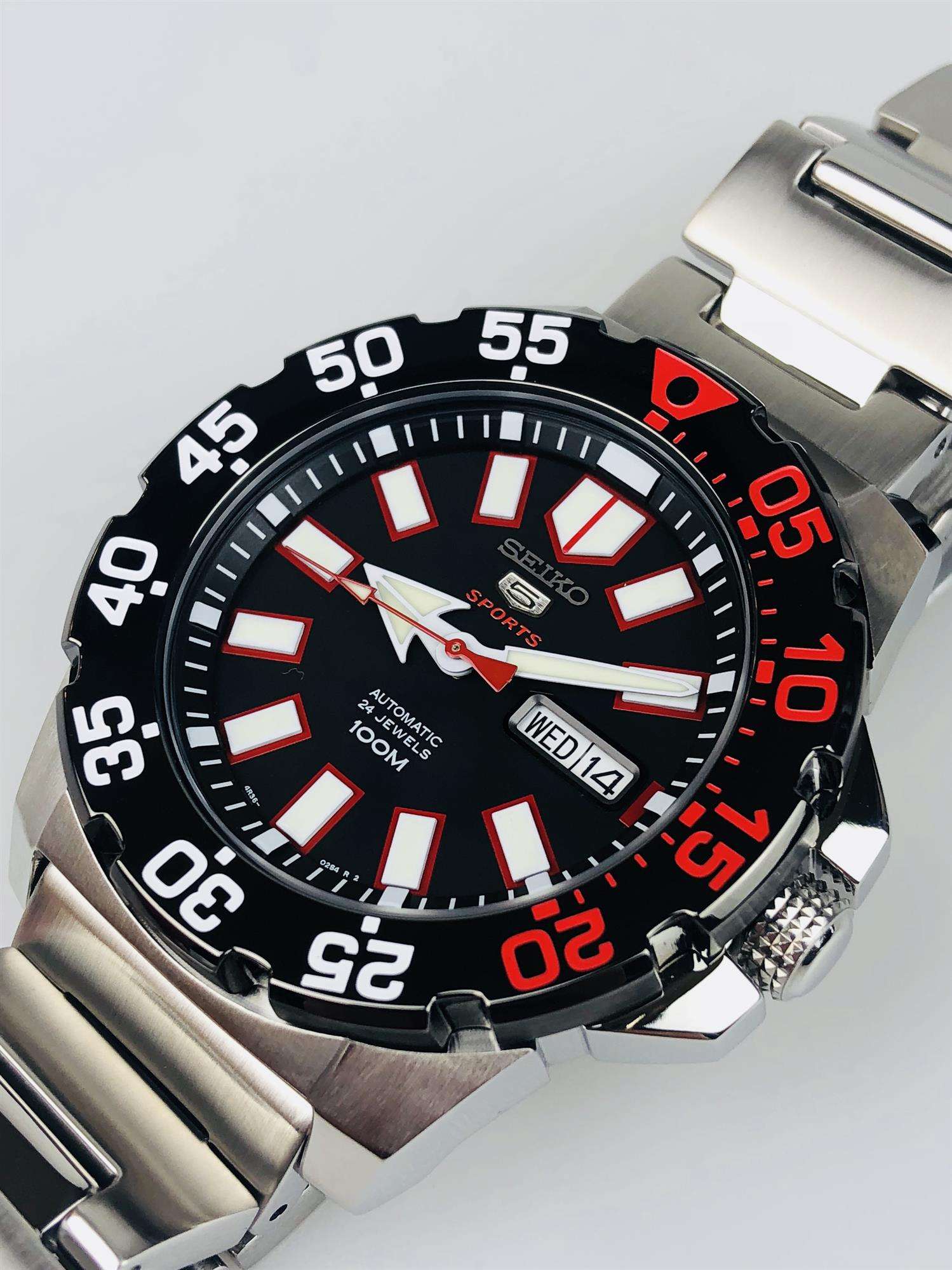 Seiko 5 Sports 'Monster' Automatic Black Dial Stainless Steel Bracelet Men's Watch SRP487K1