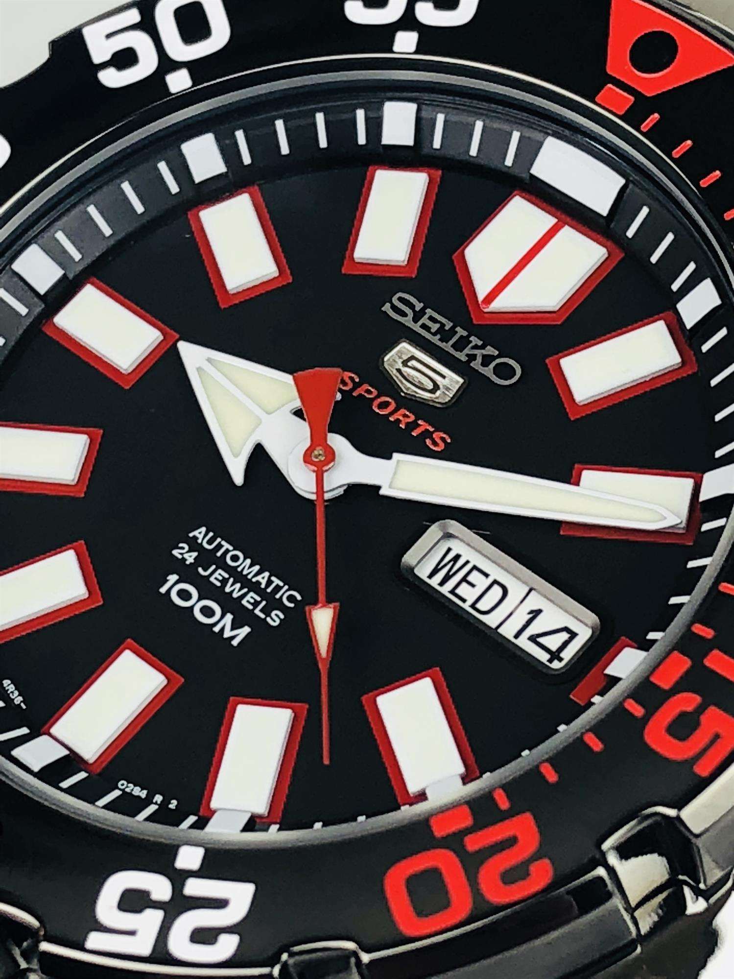 Seiko 5 Sports 'Monster' Automatic Black Dial Stainless Steel Bracelet Men's Watch SRP487K1
