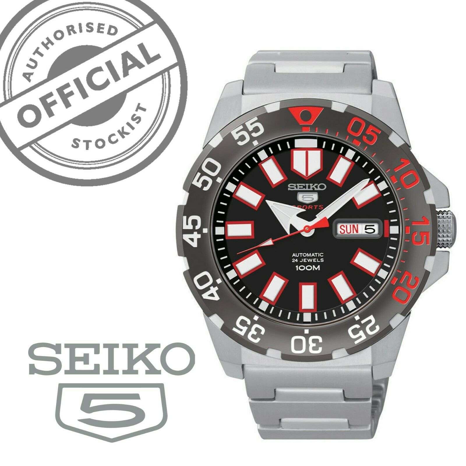 Seiko 5 Sports 'Monster' Automatic Black Dial Stainless Steel Bracelet Men's Watch SRP487K1