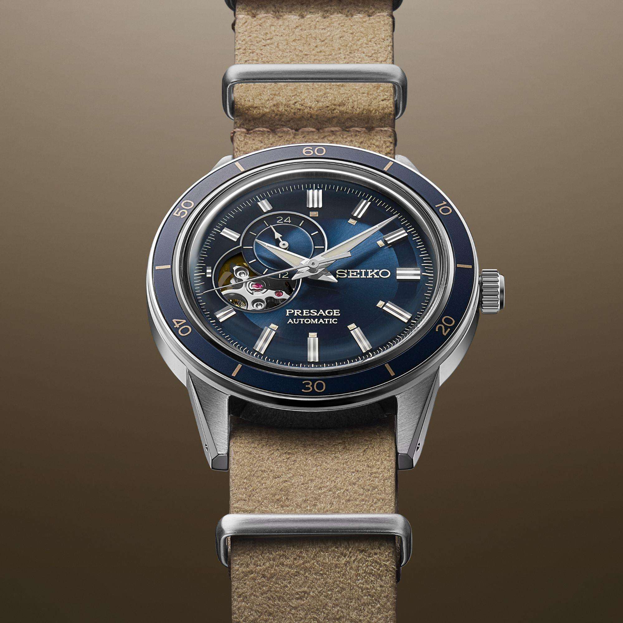 Seiko Presage Style 60s Automatic Blue Dial Beige Leather Strap Men’s Watch SSA453J1