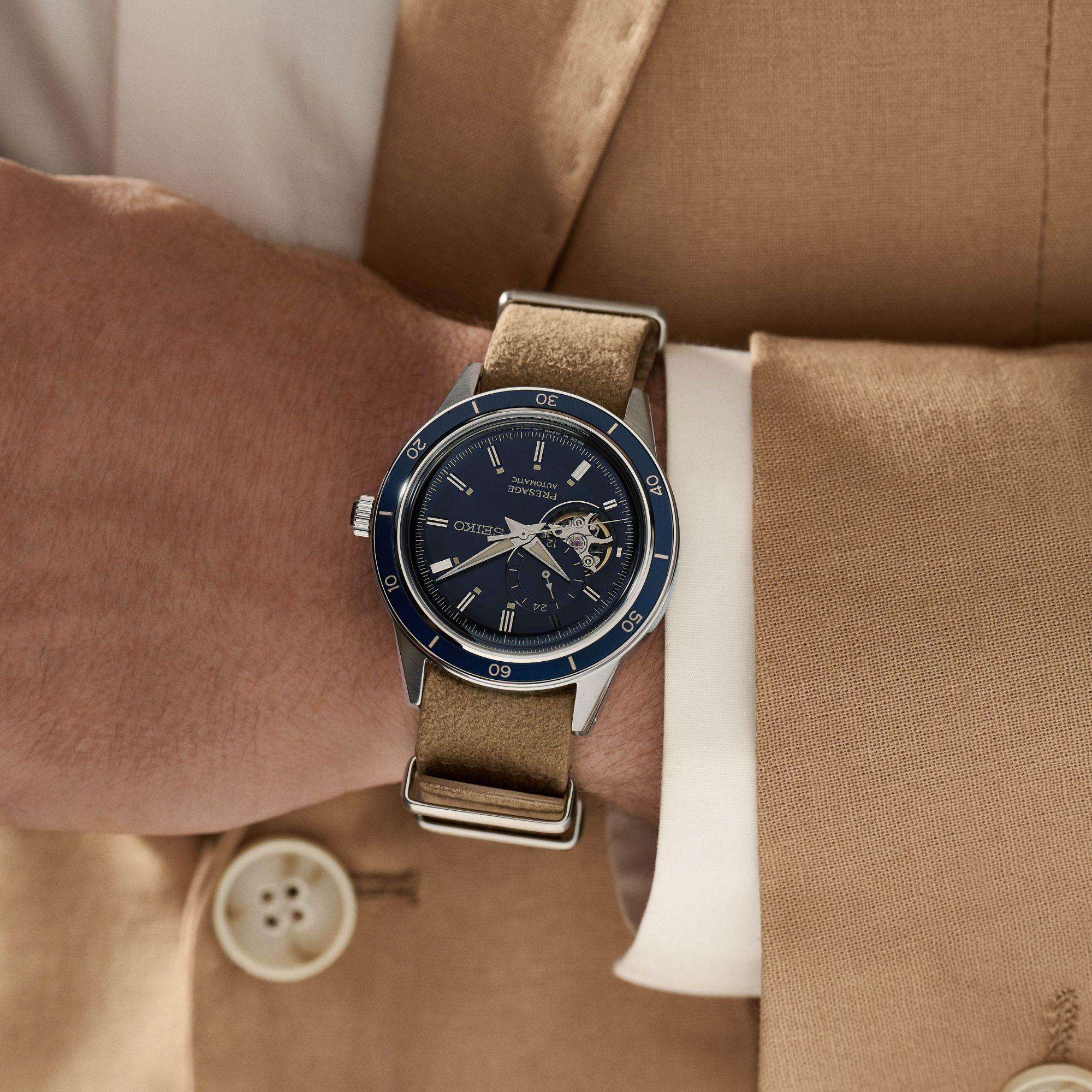 Seiko Presage Style 60s Automatic Blue Dial Beige Leather Strap Men’s Watch SSA453J1