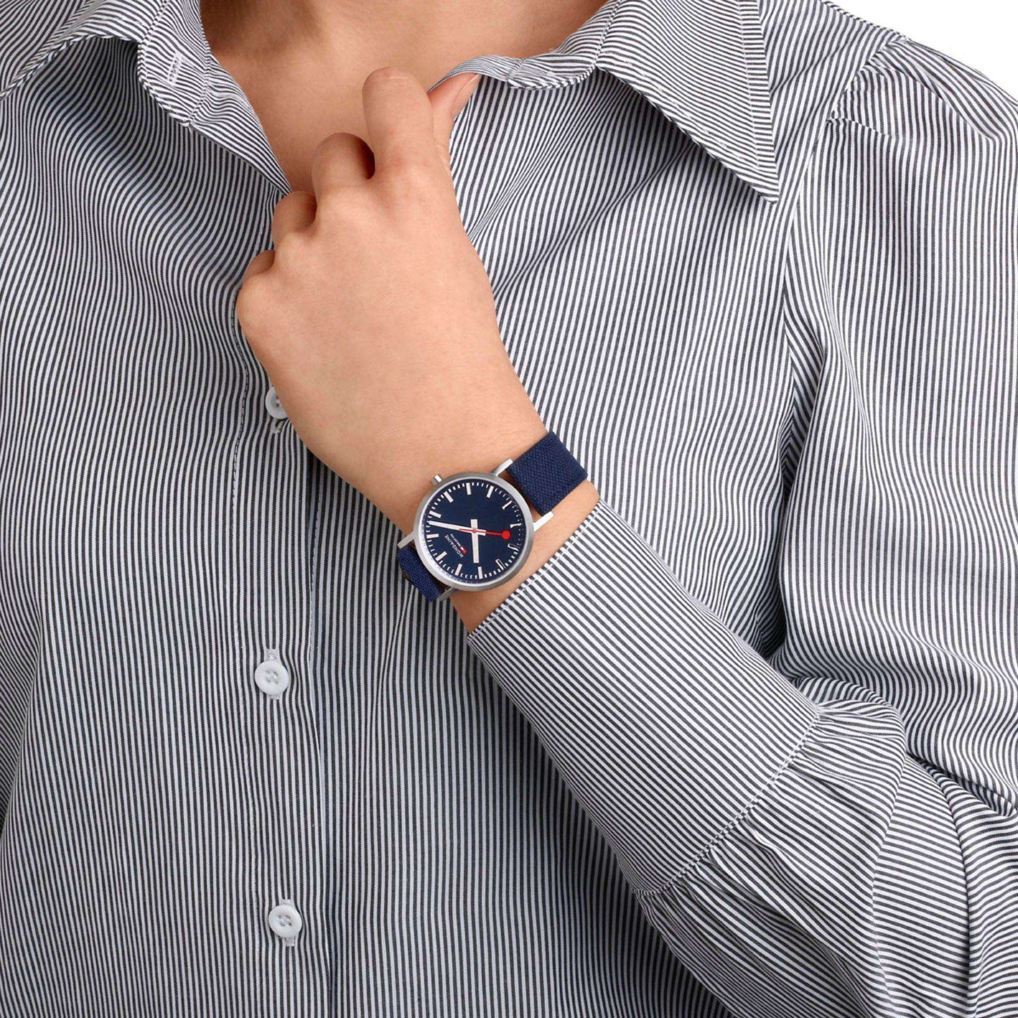 Mondaine Classic Deepest Blue Textile Strap Blue Dial Unisex Watch A660.30314.40SBD