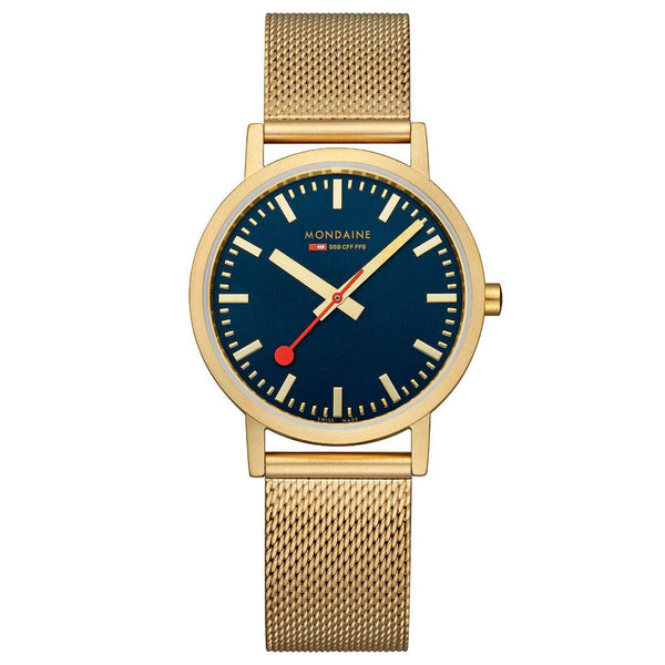 Mondaine Classic Deep Ocean Blue IP Gold Mesh Bracelet Blue Dial Unisex Watch A660.30314.40SBM