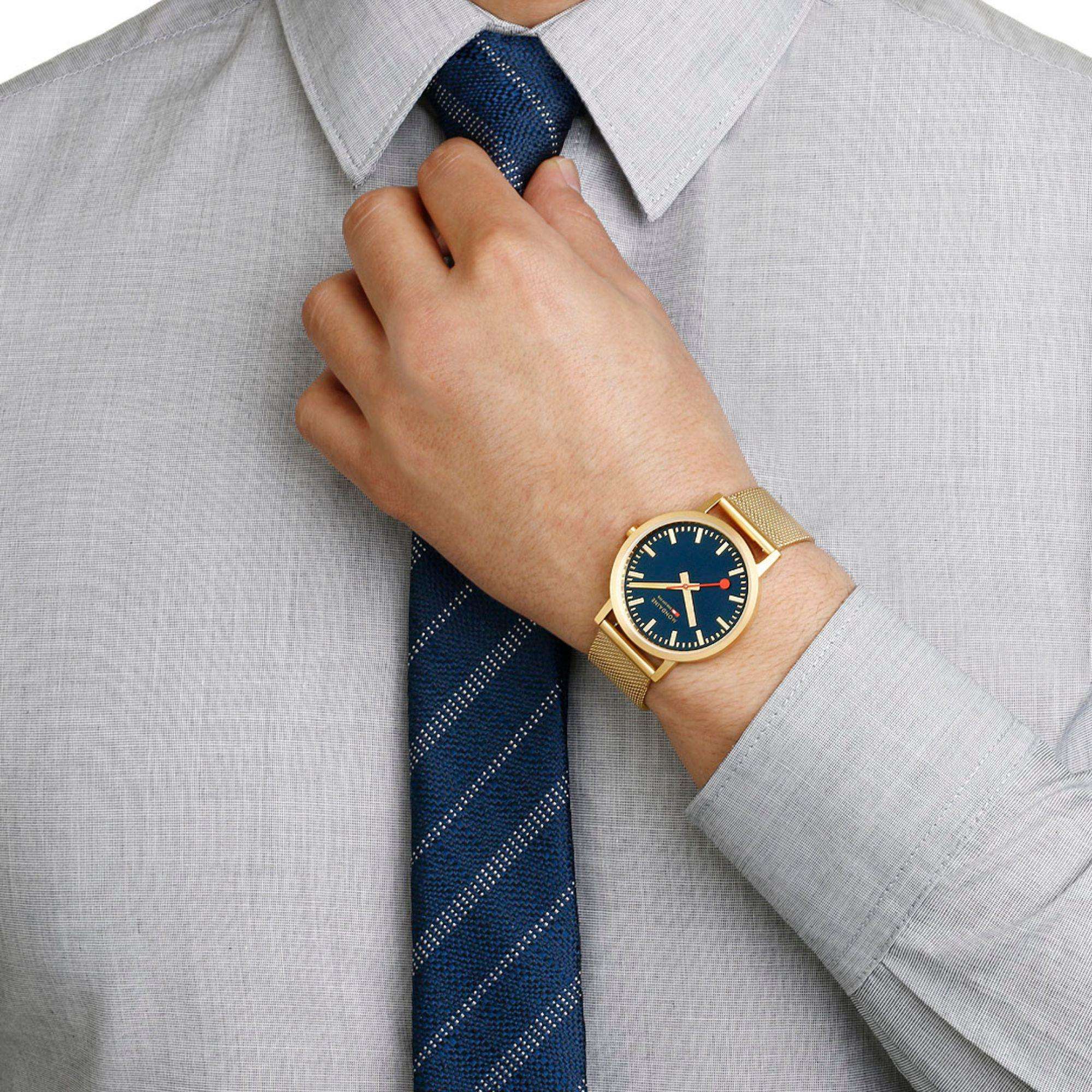 Mondaine Classic Deep Ocean Blue IP Gold Mesh Bracelet Blue Dial Unisex Watch A660.30314.40SBM