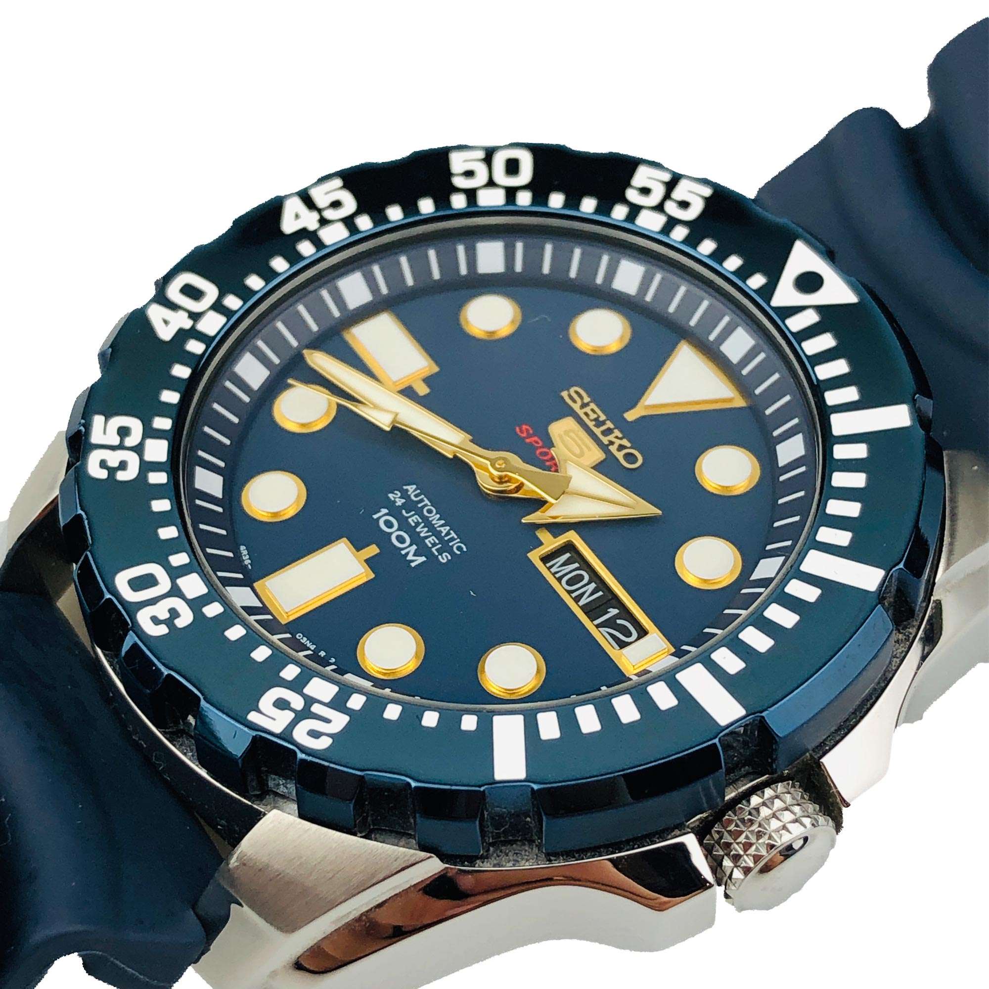 Seiko 5 Sports Automatic  'Blue Monster' Silicone Strap Blue Dial Men's Watch SRP605K2