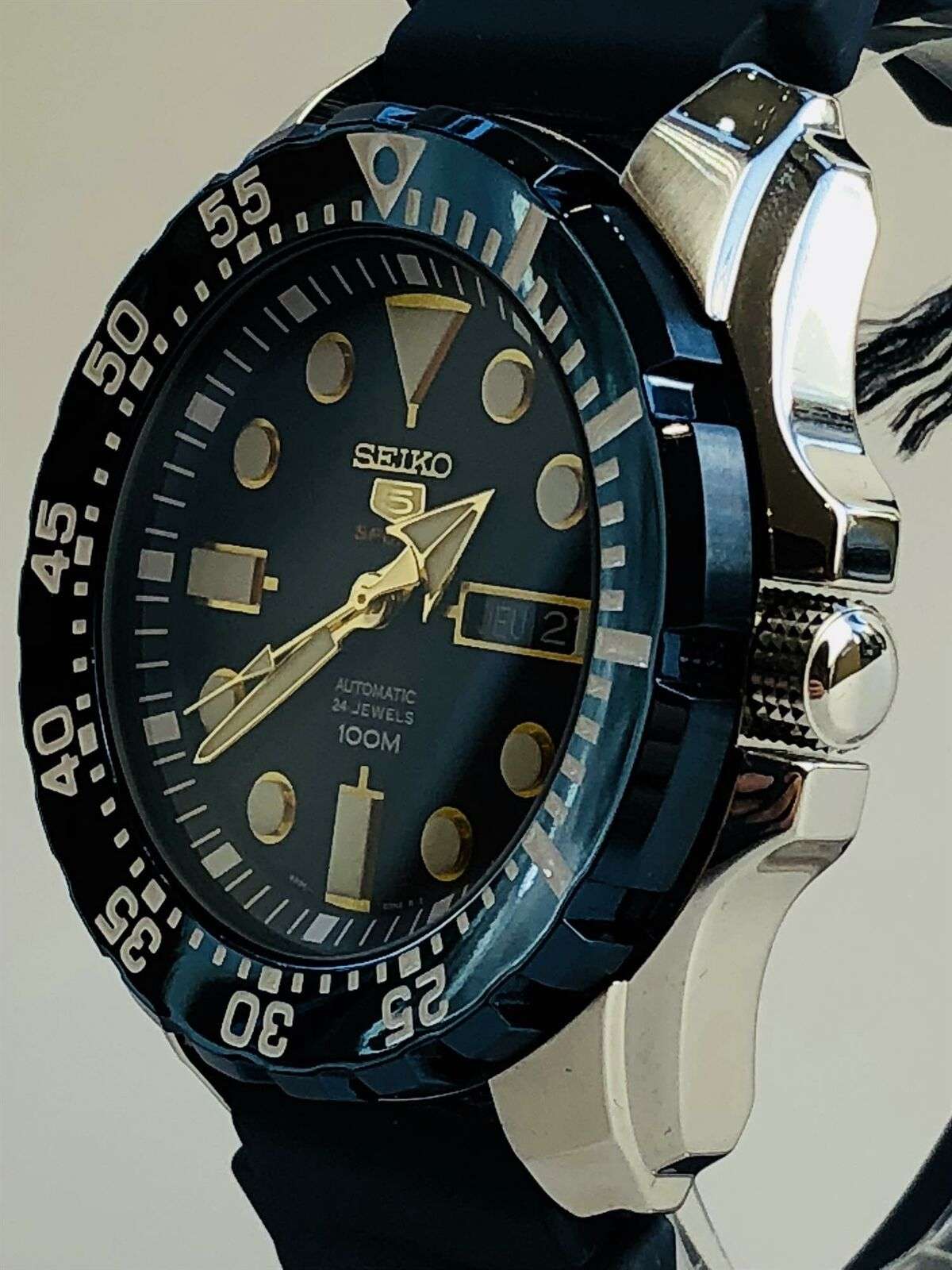 Seiko 5 Sports Automatic  'Blue Monster' Silicone Strap Blue Dial Men's Watch SRP605K2
