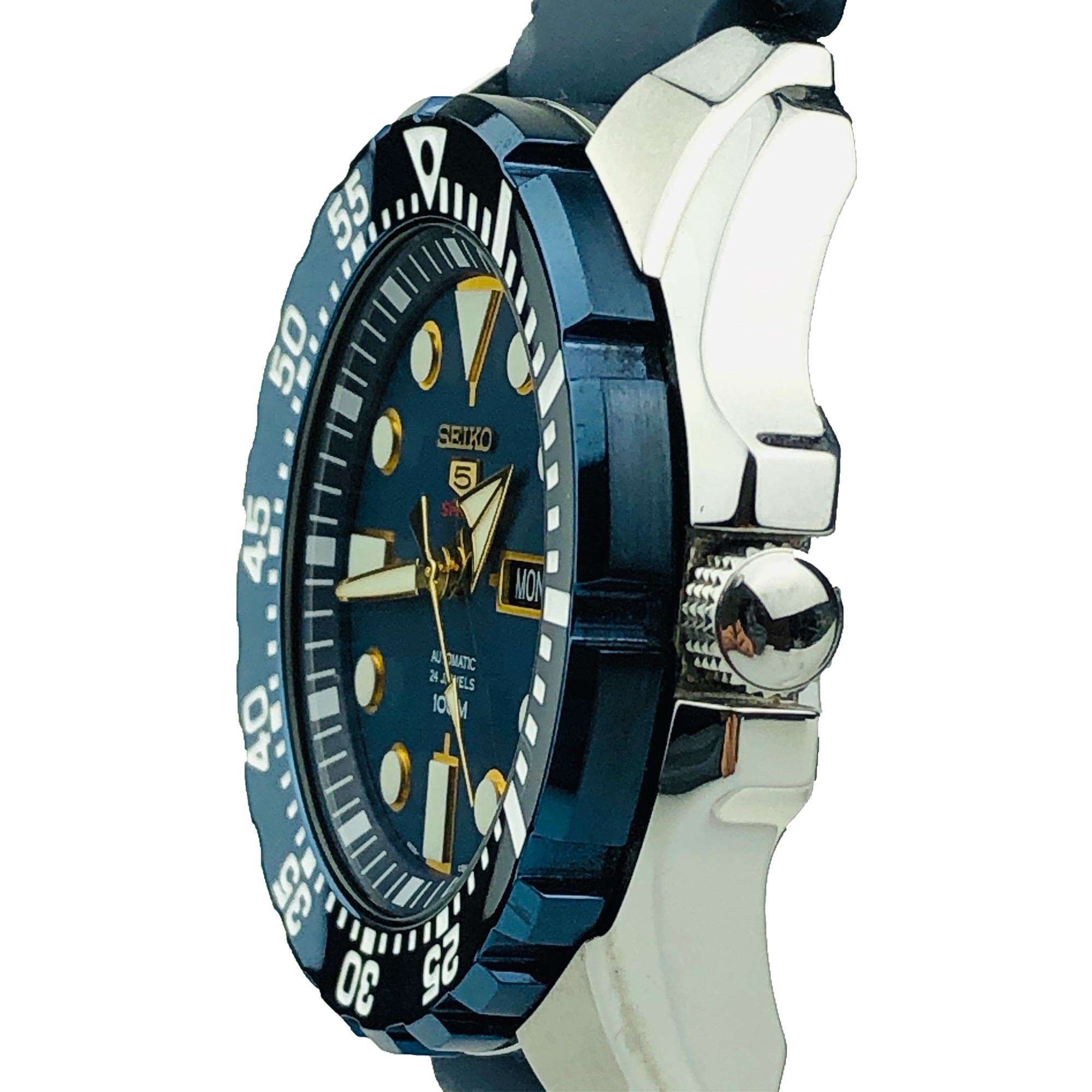 Seiko 5 Sports Automatic  'Blue Monster' Silicone Strap Blue Dial Men's Watch SRP605K2