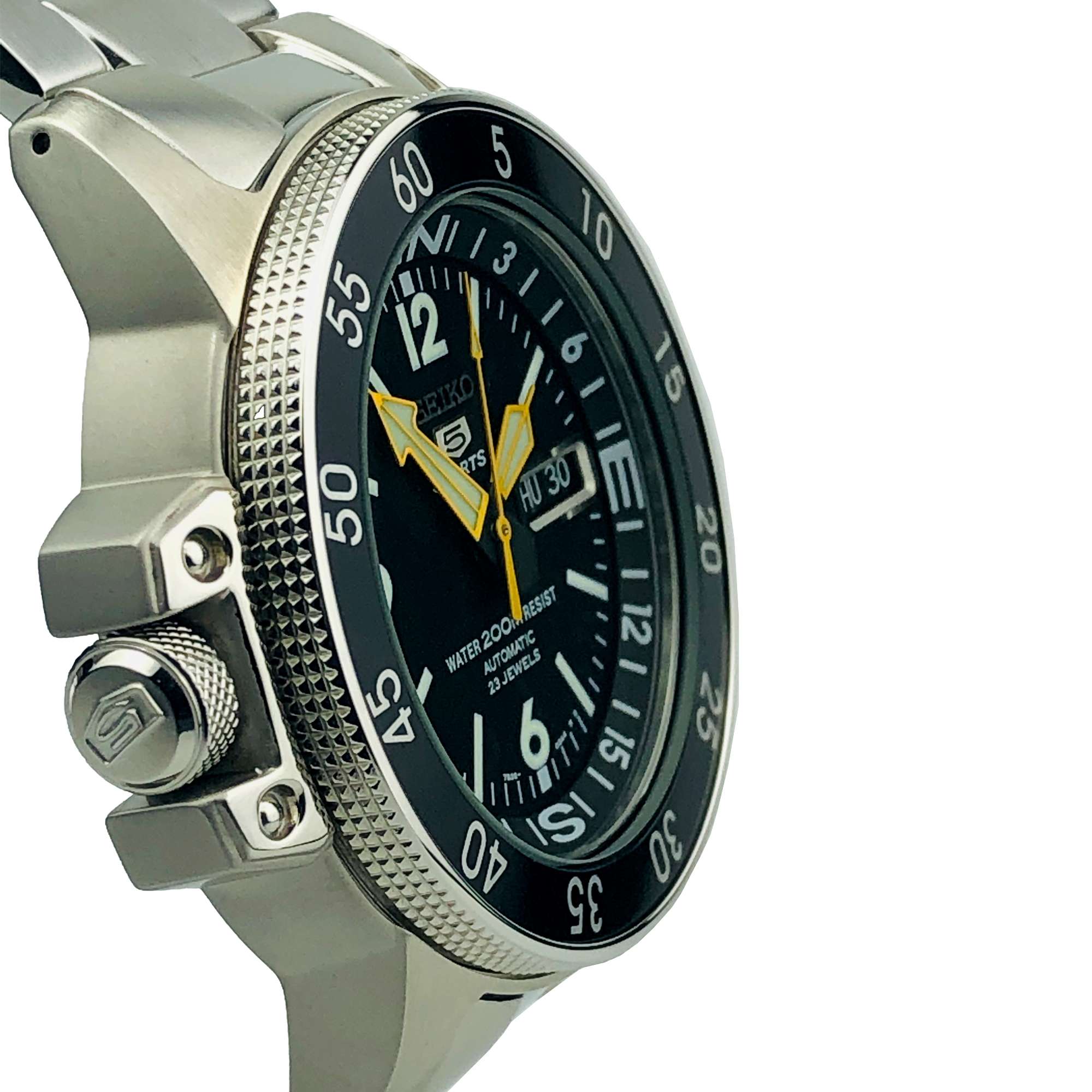 Seiko 5 Sports Land Shark Atlas Automatic Black Dial Steel Men's Watch SKZ211K1