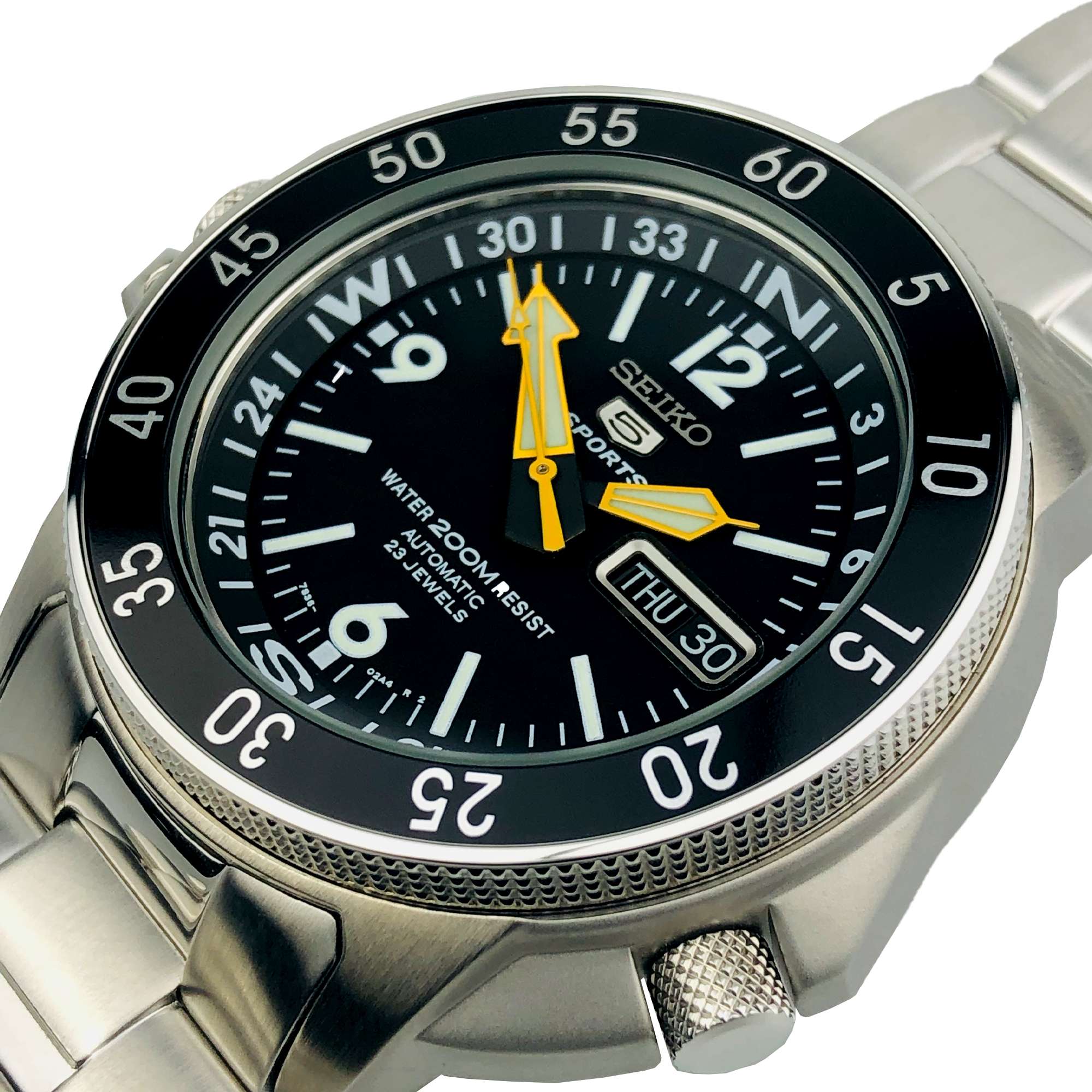 Seiko 5 Sports Land Shark Atlas Automatic Black Dial Steel Men's Watch SKZ211K1