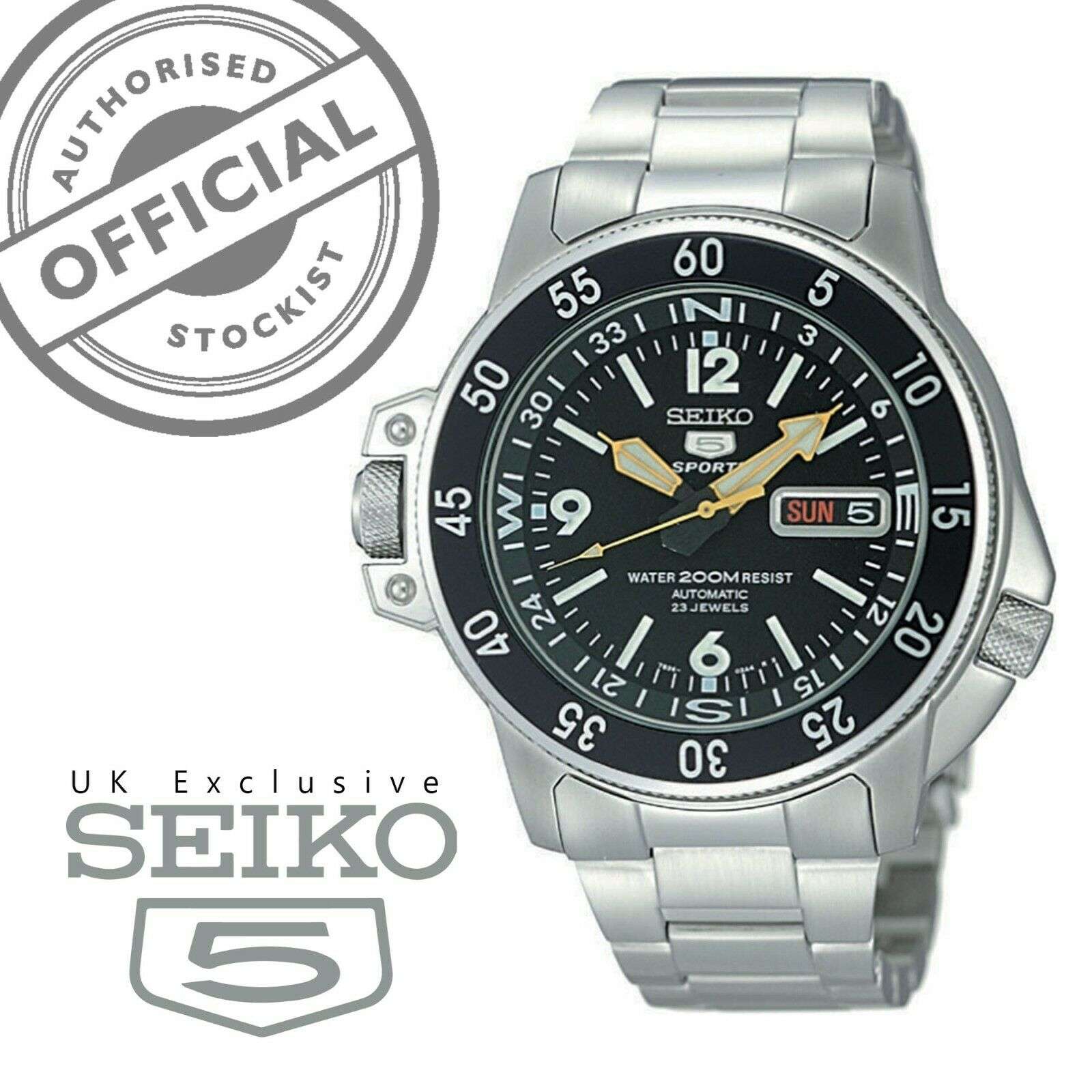 Seiko 5 Sports Land Shark Atlas Automatic Black Dial Steel Men's Watch SKZ211K1