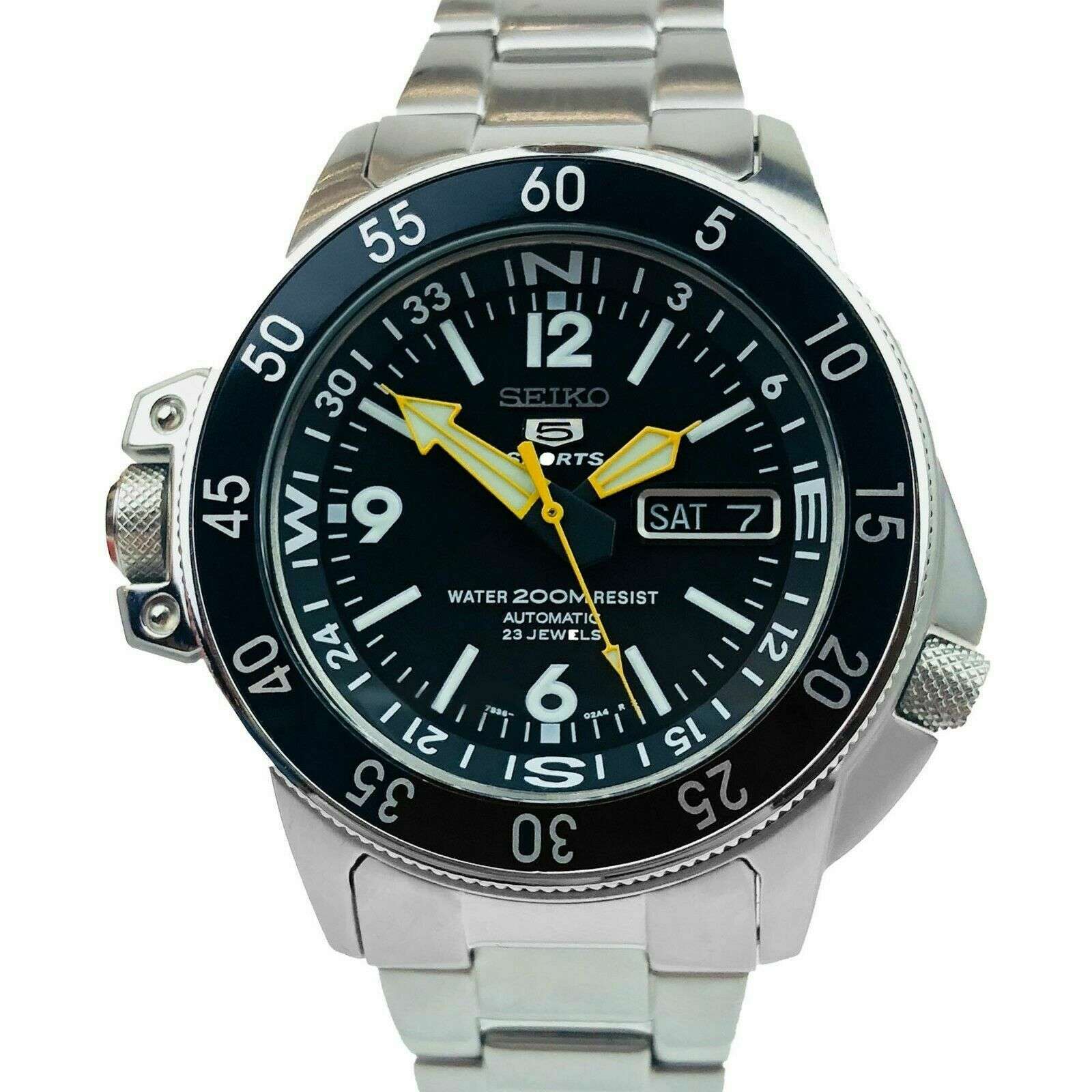 Seiko 5 Sports Land Shark Atlas Automatic Black Dial Steel Men's Watch SKZ211K1