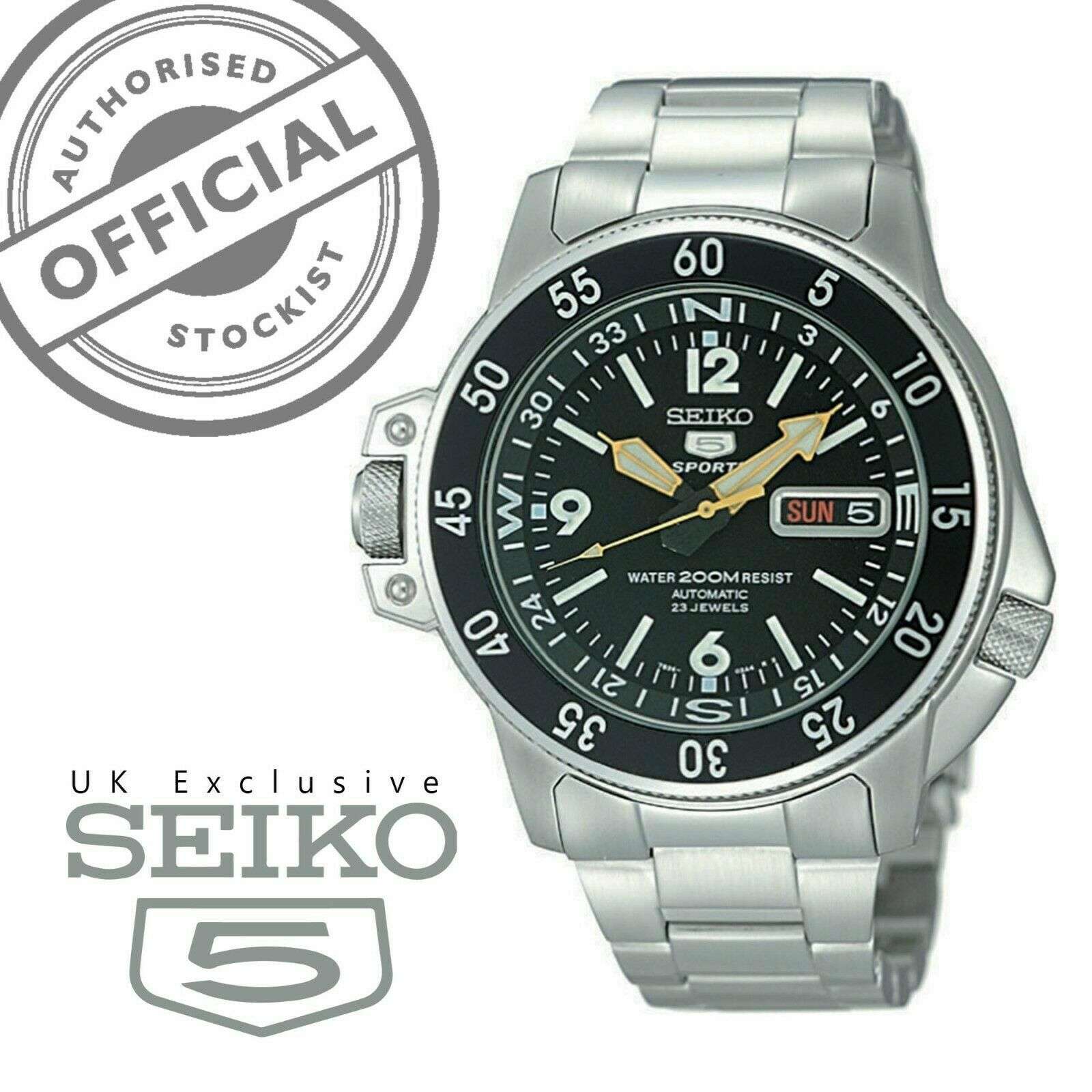 Seiko 5 Sports Land Shark Atlas Automatic Black Dial Steel Men's Watch SKZ211K1