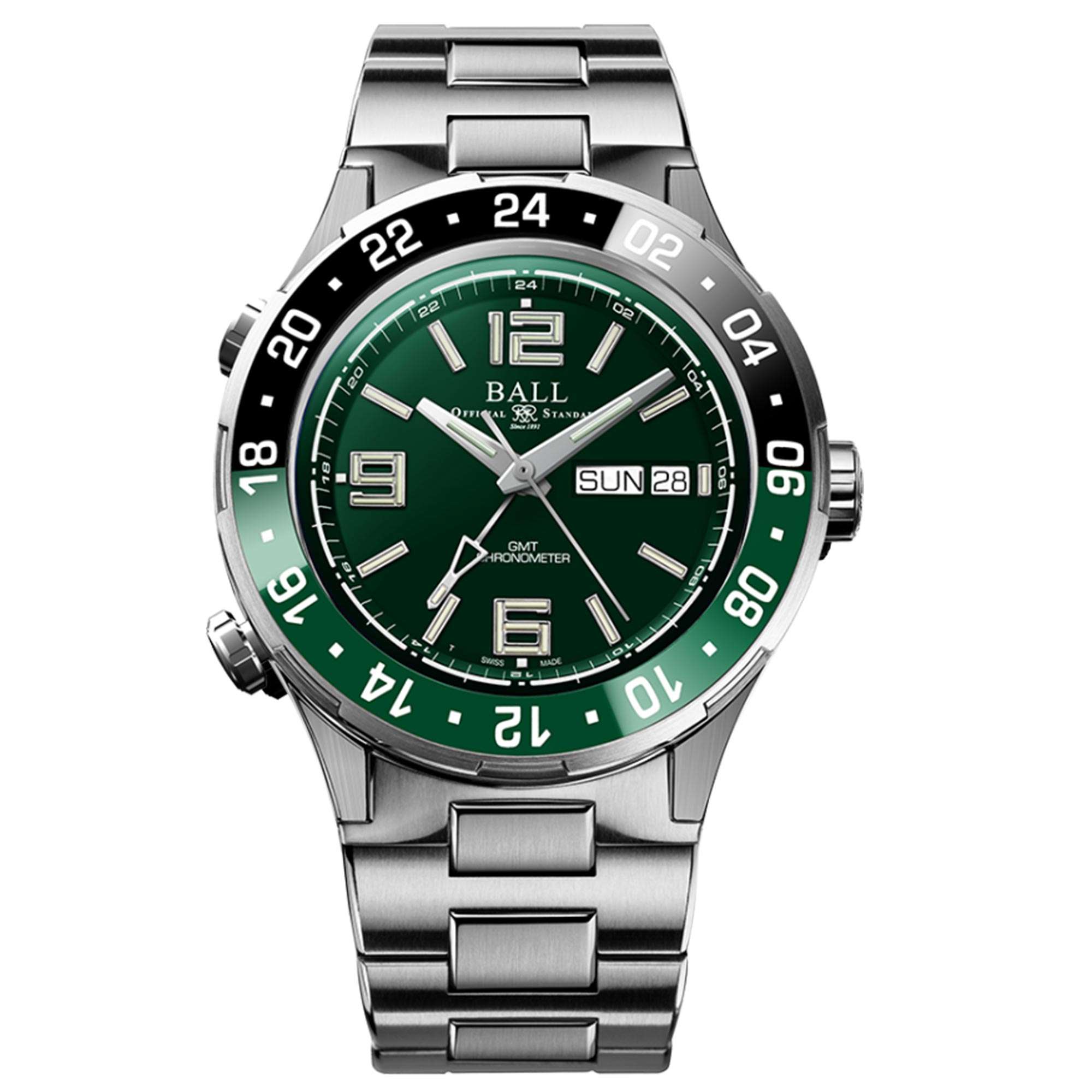 BALL Roadmaster Marine GMT Automatic Green Dial Silver Stainless Steel Men's Watch DG3000A-S2C-GR