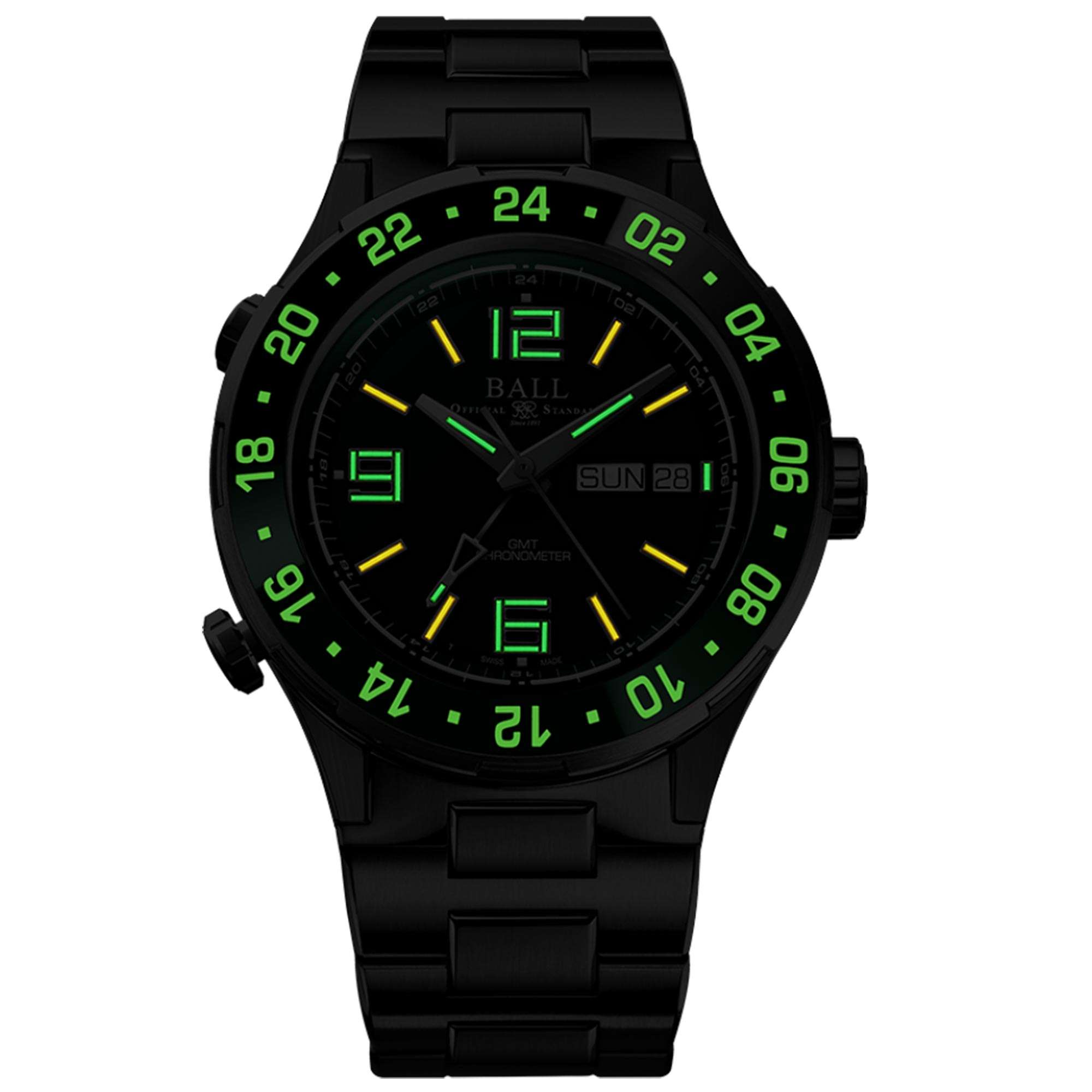 BALL Roadmaster Marine GMT Automatic Green Dial Silver Stainless Steel Men's Watch DG3000A-S2C-GR