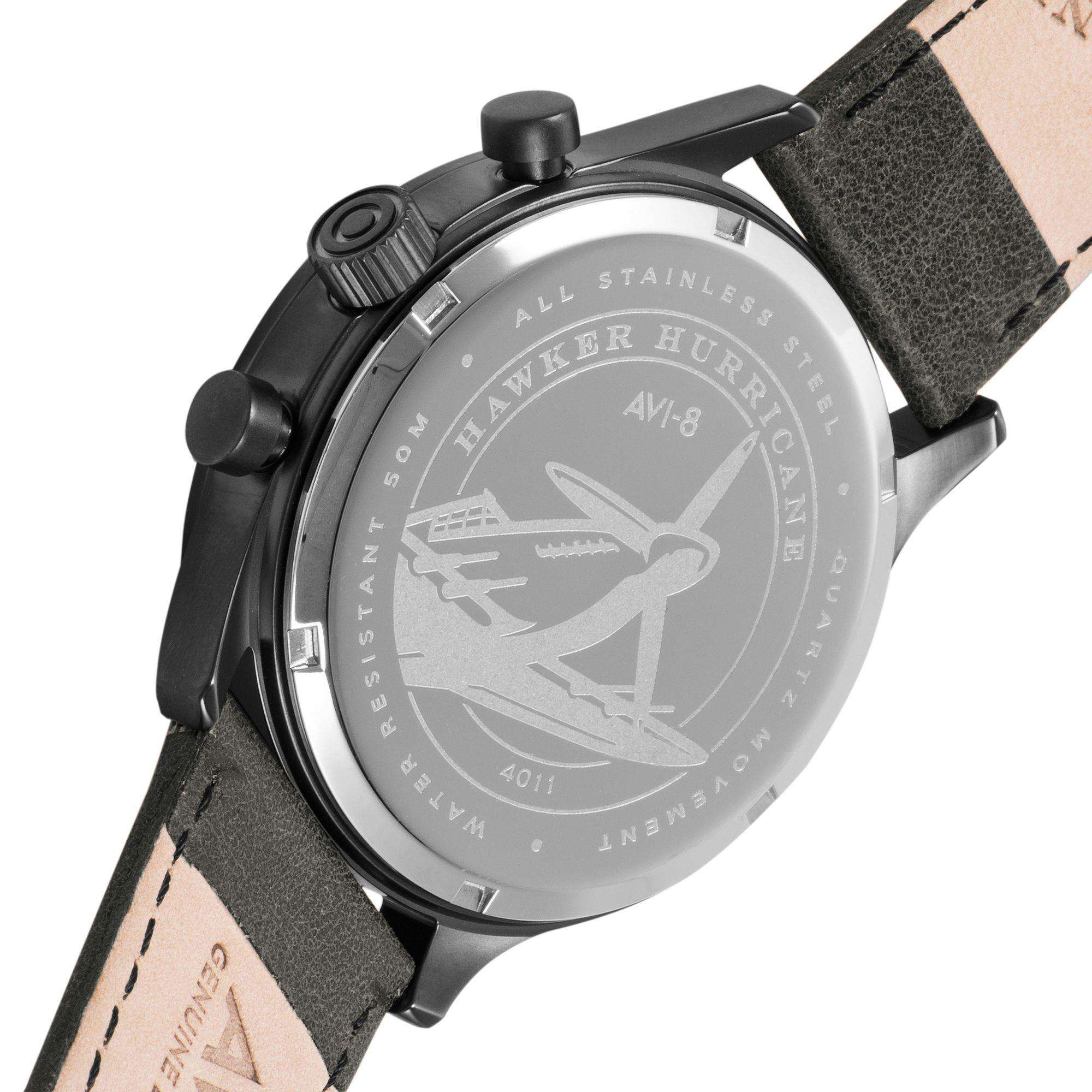 The AVI-8 Hawker Hurricane Classic Chronograph White Dial Grey Leather Strap Mens Watch AV-4011-0B