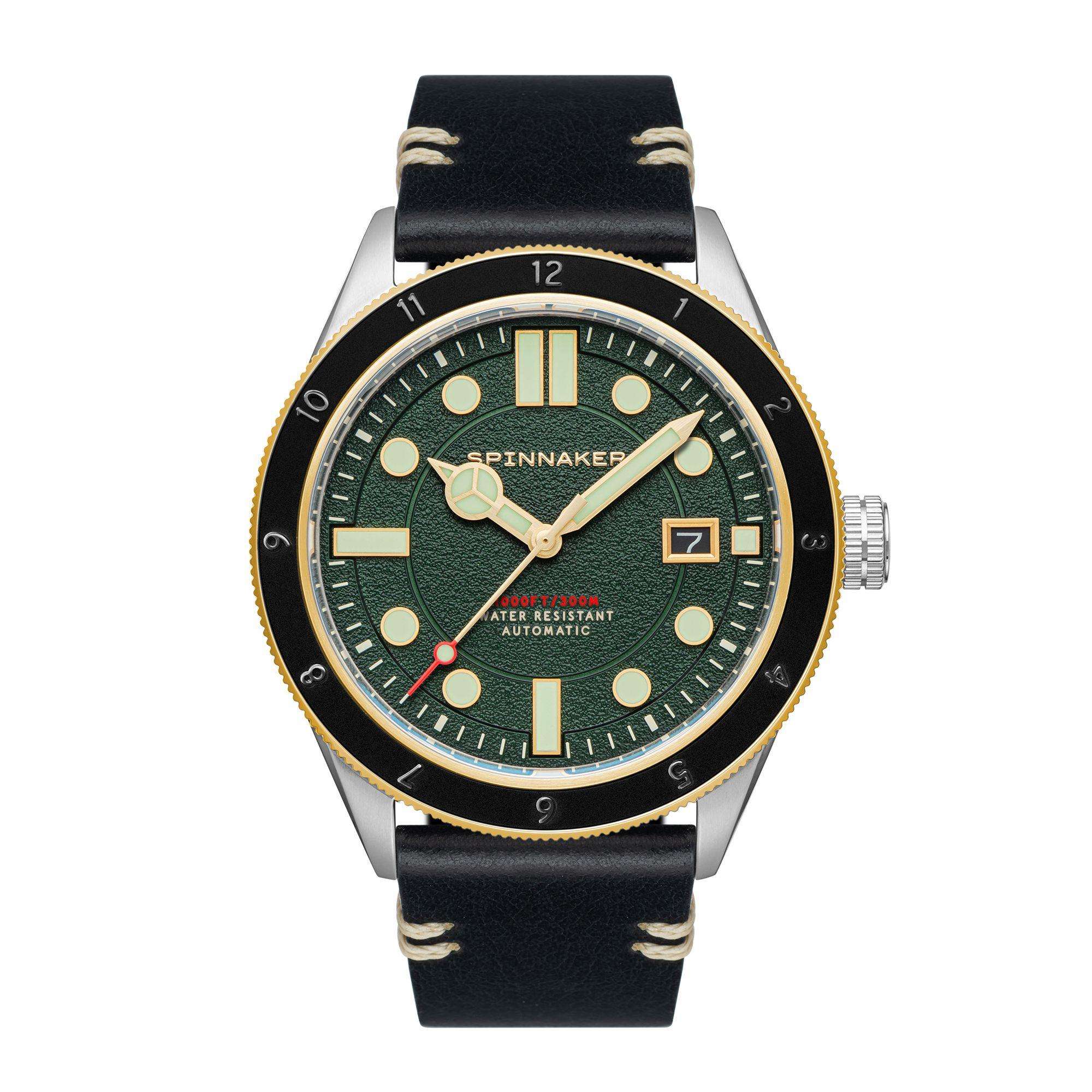 Spinnaker Cahill 300 Forest Green Dial Black Leather Strap Mens Watch SP-5096-03