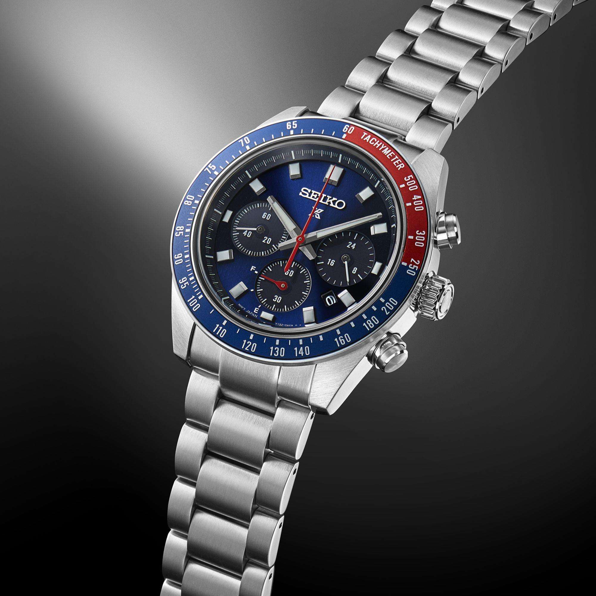 Seiko Prospex Speedtimer Solar Chronograph Blue Dial Stainless Steel Bracelet Men's Watch SSC913P1