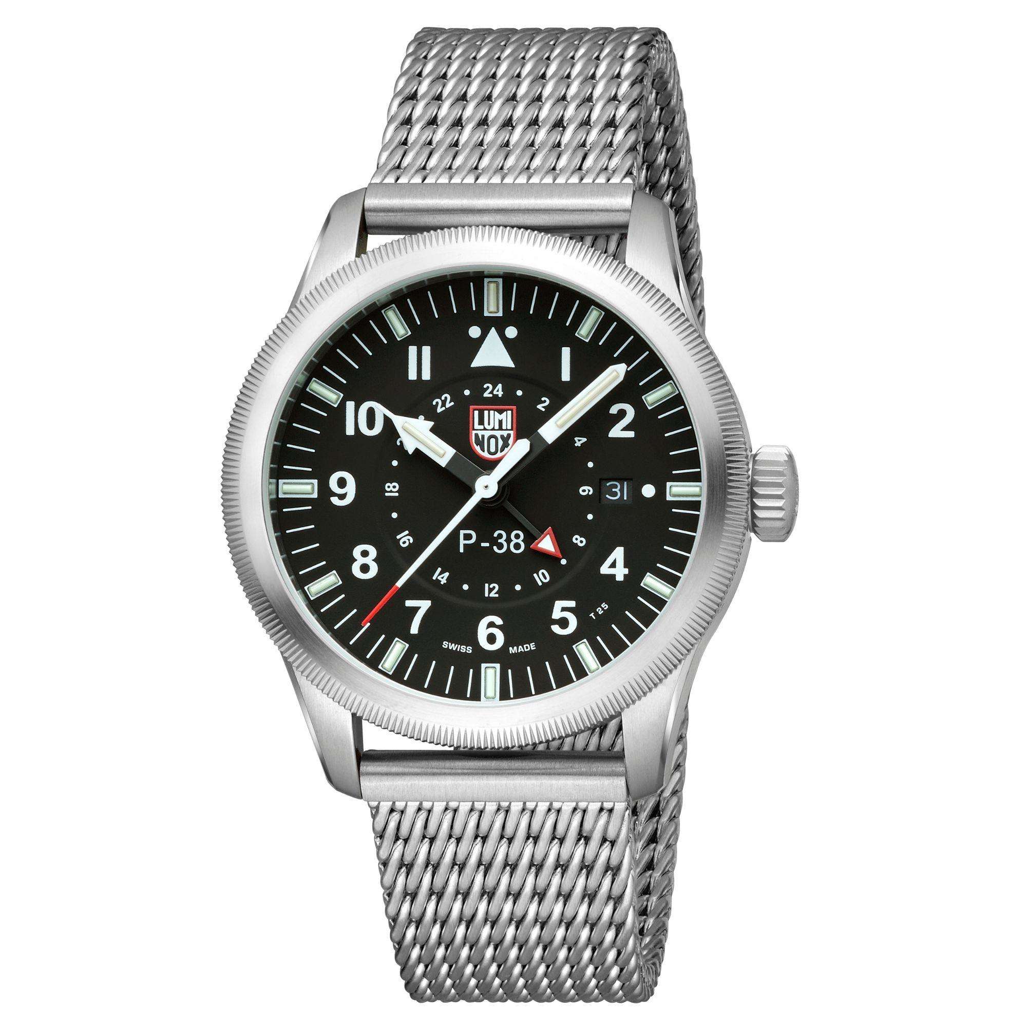 Luminox P-38 Lightening Collection Black Dial Milanese Bracelet Men's Watch XA.9522