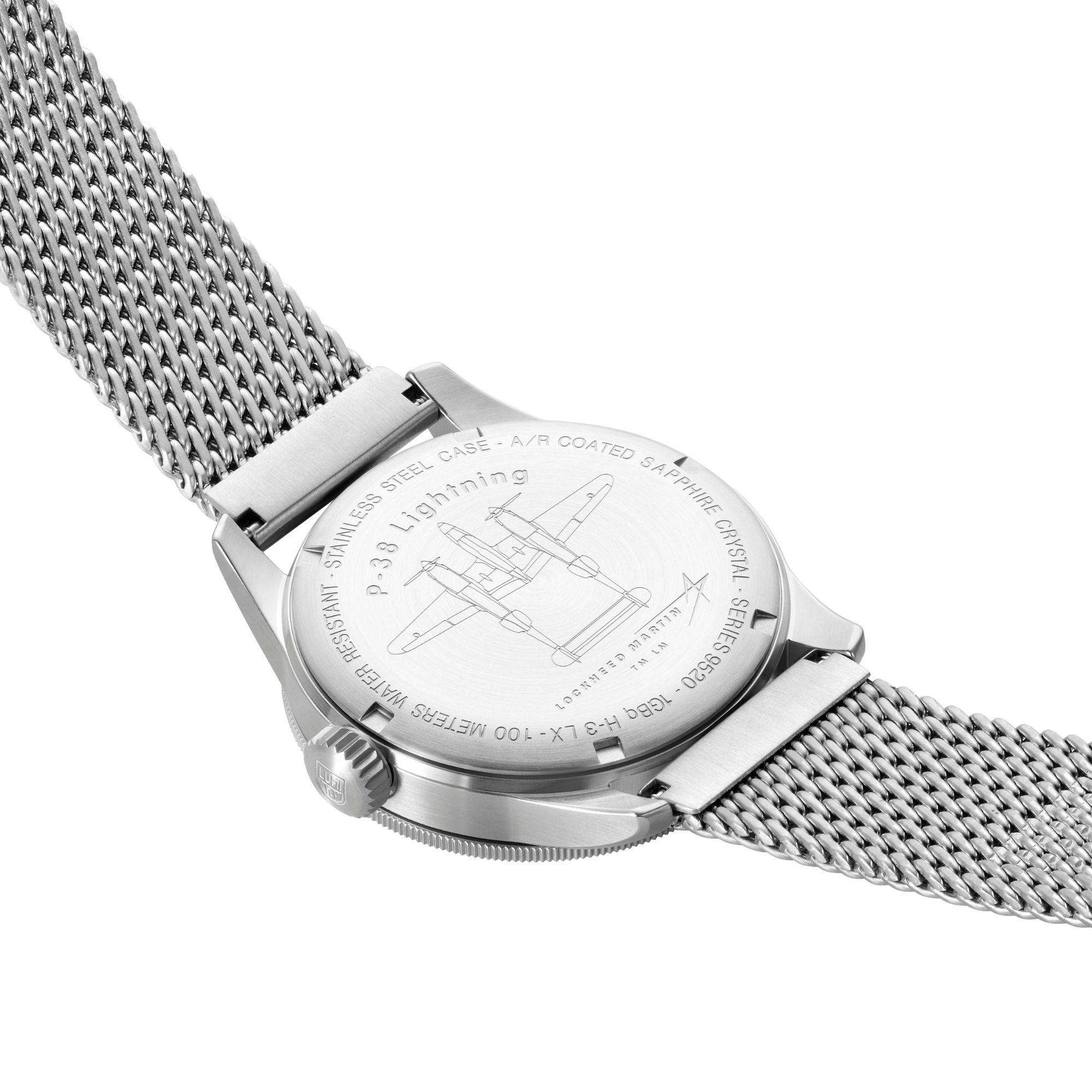 Luminox P-38 Lightening Collection Black Dial Milanese Bracelet Men's Watch XA.9522