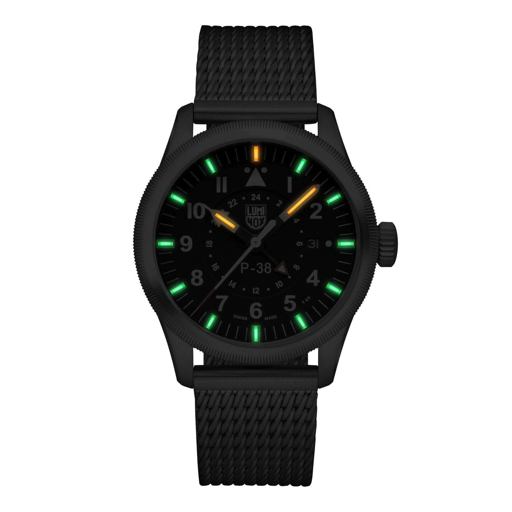 Luminox P-38 Lightening Collection Black Dial Milanese Bracelet Men's Watch XA.9522