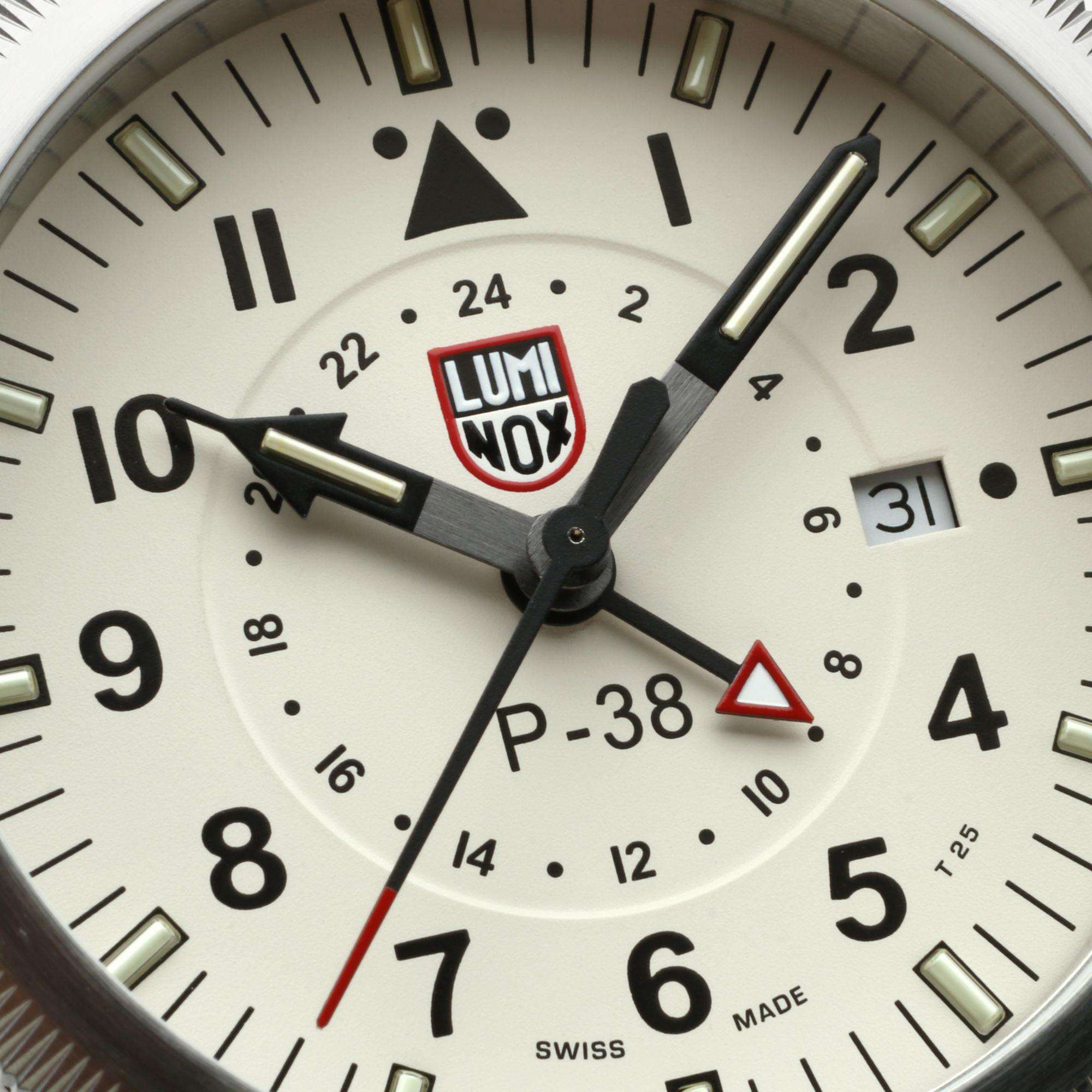 Luminox P-38 Lightning 9520 Series Cream Dial Black Leather Strap Men's Watch XA.9527