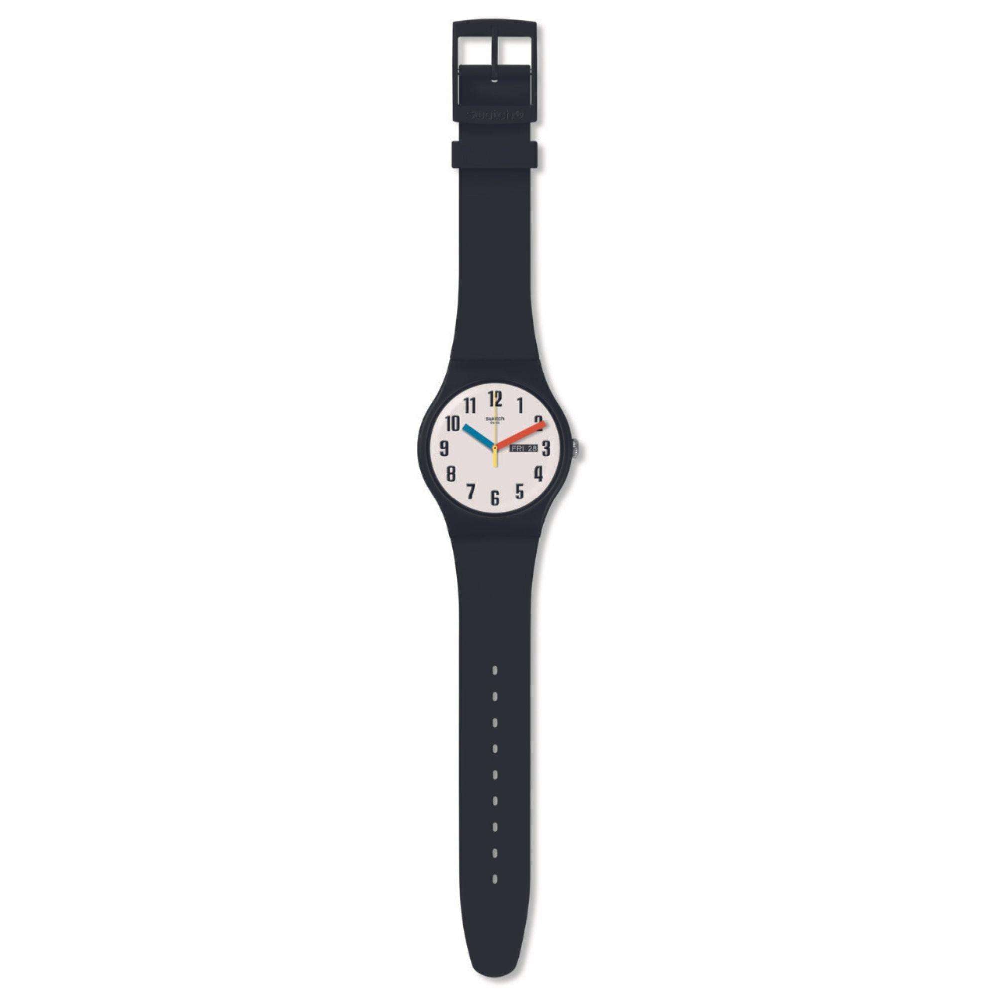 Swatch Elementary in Biosourced New Gent White Dial Black Strap Bau Unisex Watch SO29B705