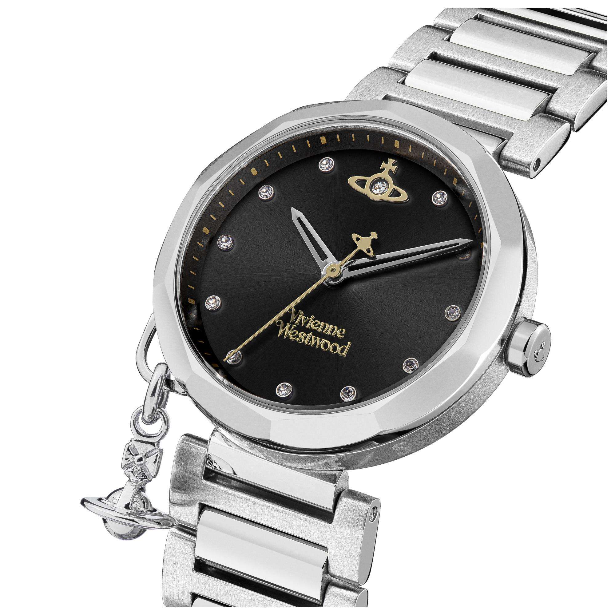 Vivienne Westwood Poplar Black Dial Stainless Steel Bracelet Ladies Watch VV246BKSL