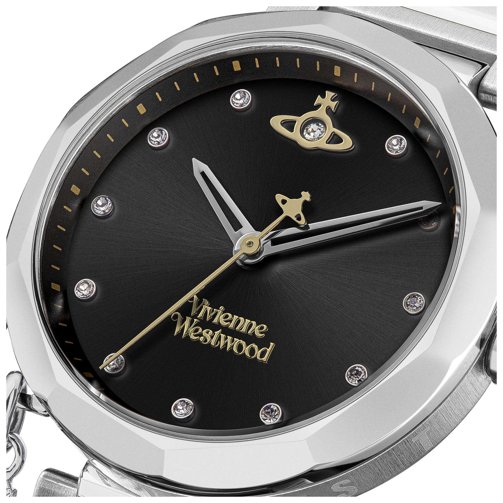 Vivienne Westwood Poplar Black Dial Stainless Steel Bracelet Ladies Watch VV246BKSL