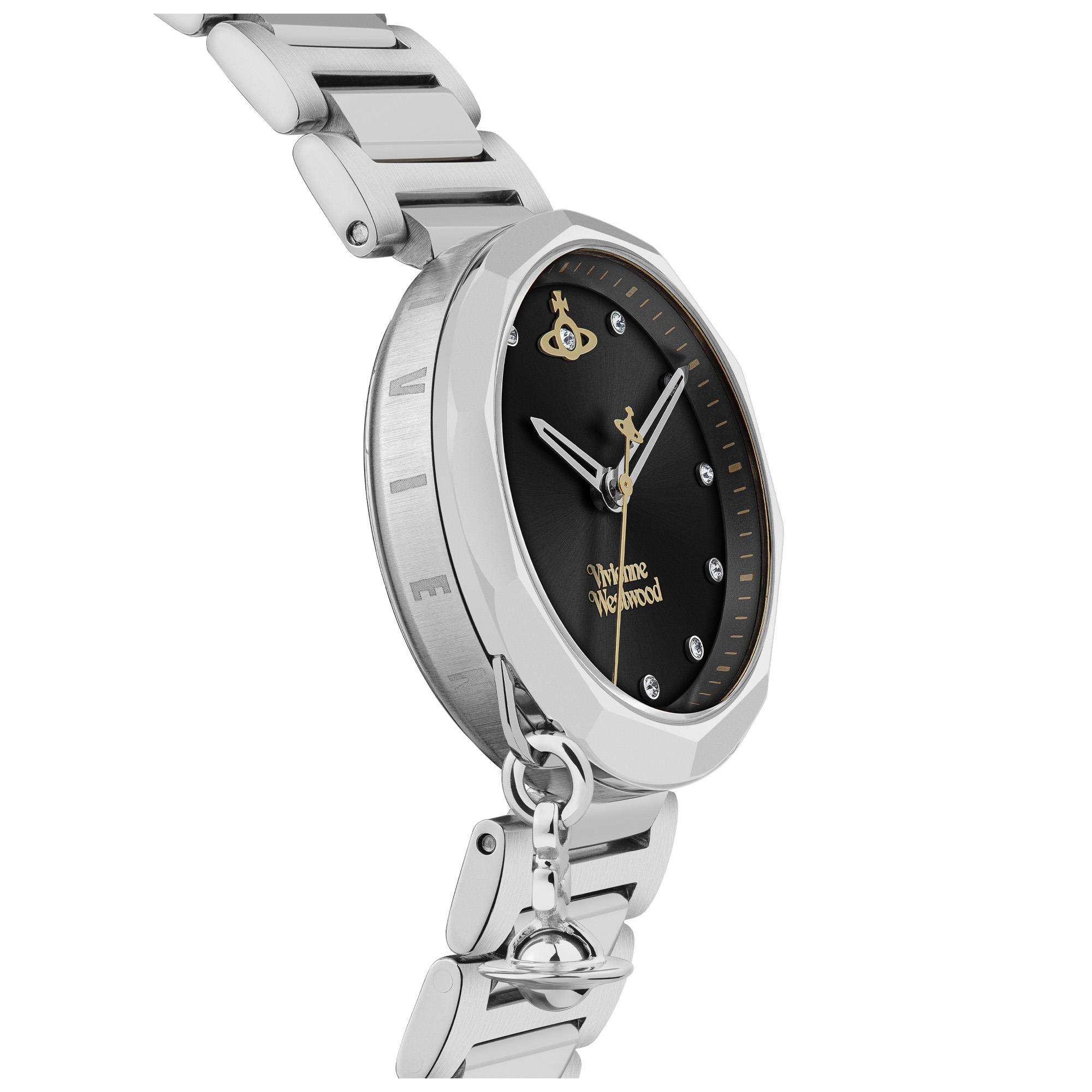Vivienne Westwood Poplar Black Dial Stainless Steel Bracelet Ladies Watch VV246BKSL