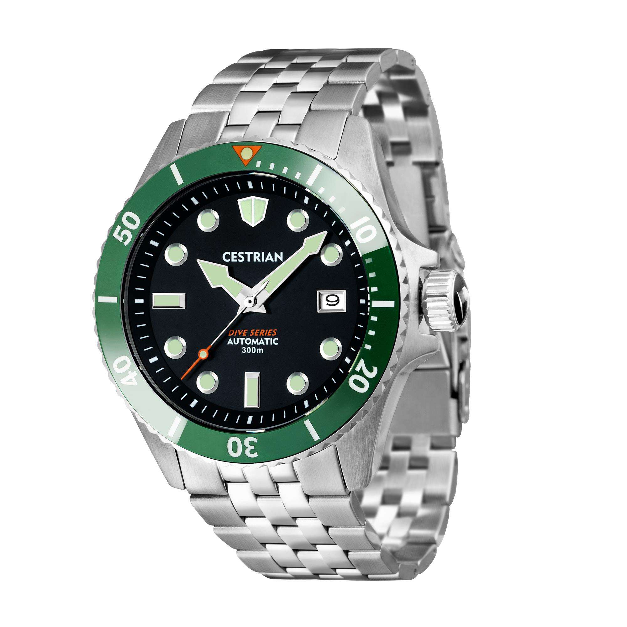 Cestrian Dive Series Black Dial Green Ceramic Bezel Steel Bracelet Automatic Men's Watch CD111B0773V1
