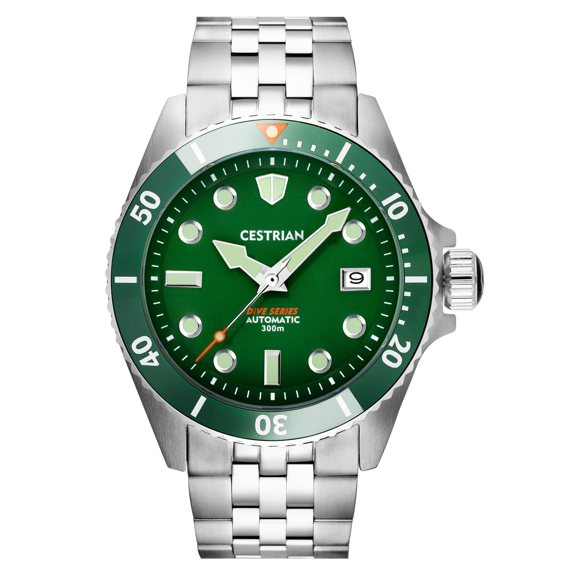 Cestrian Dive Series Hulk Green Dial Green Ceramic Bezel Steel Bracelet Automatic Men's Watch CD311B0773V1