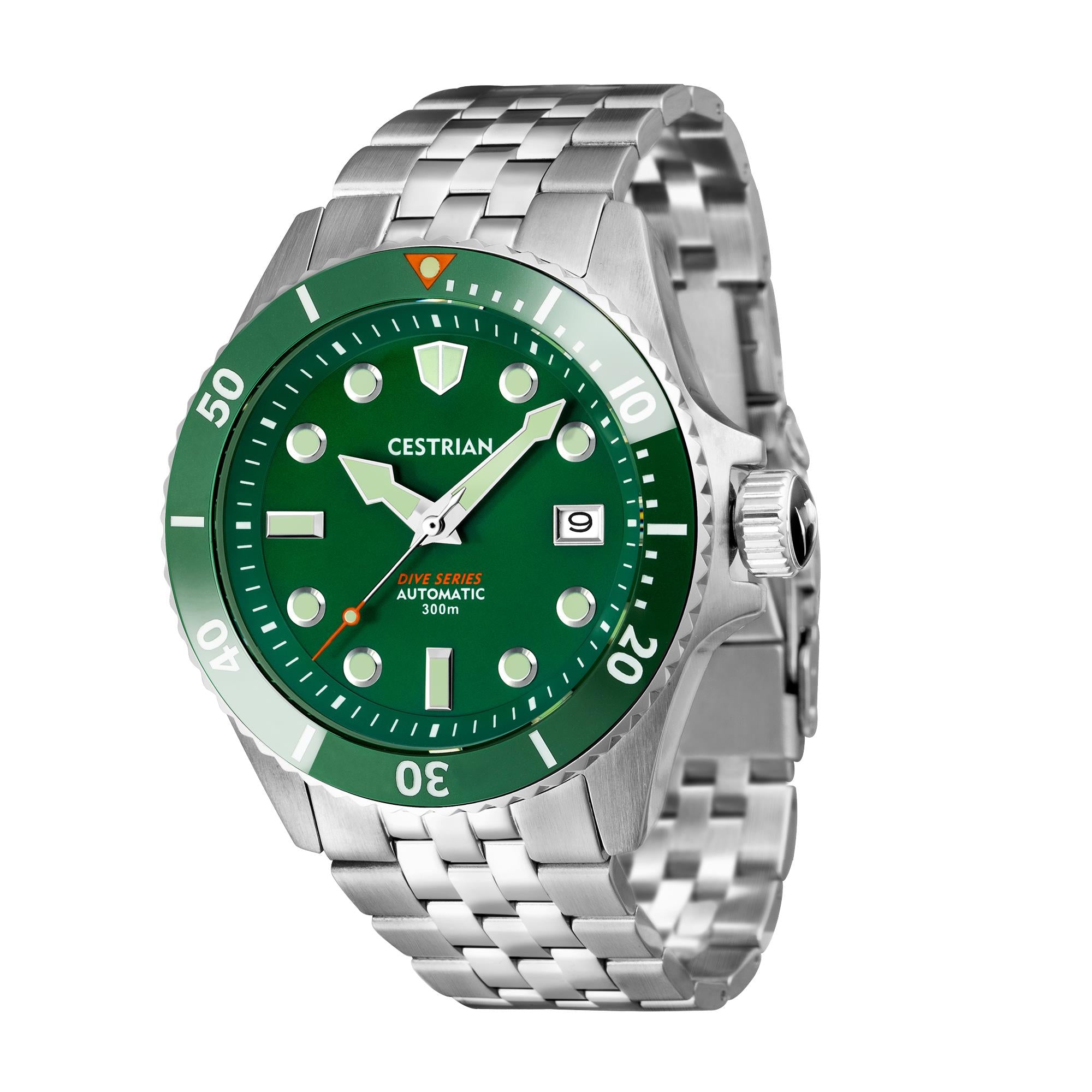Cestrian Dive Series Hulk Green Dial Green Ceramic Bezel Steel Bracelet Automatic Men's Watch CD311B0773V1