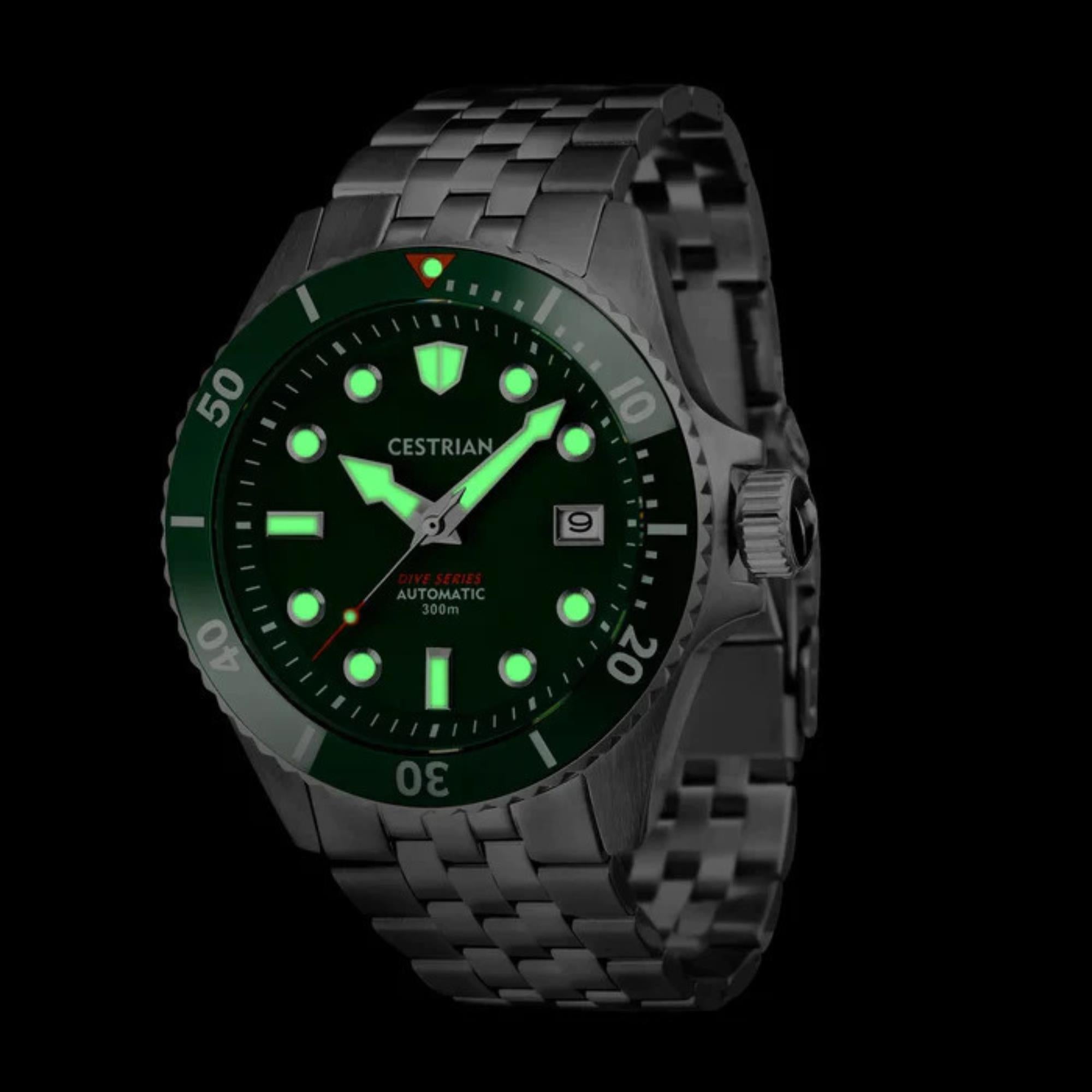 Cestrian Dive Series Hulk Green Dial Green Ceramic Bezel Steel Bracelet Automatic Men's Watch CD311B0773V1