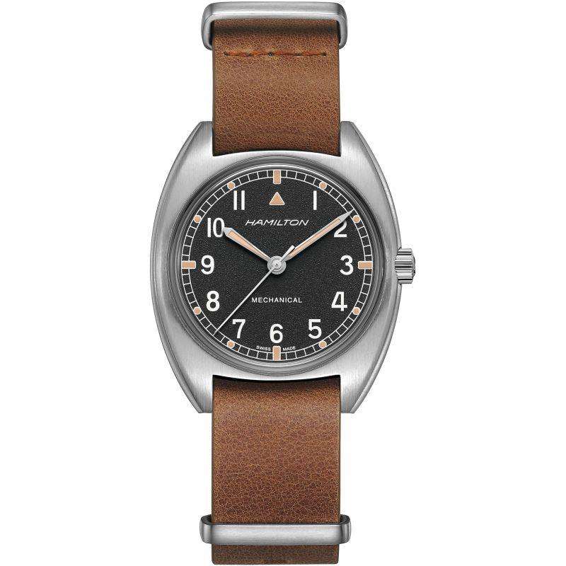Hamilton Khaki Aviation RAF Pilot Pioneer Automatic Black Dial Brown Strap Men's Watch H76419531