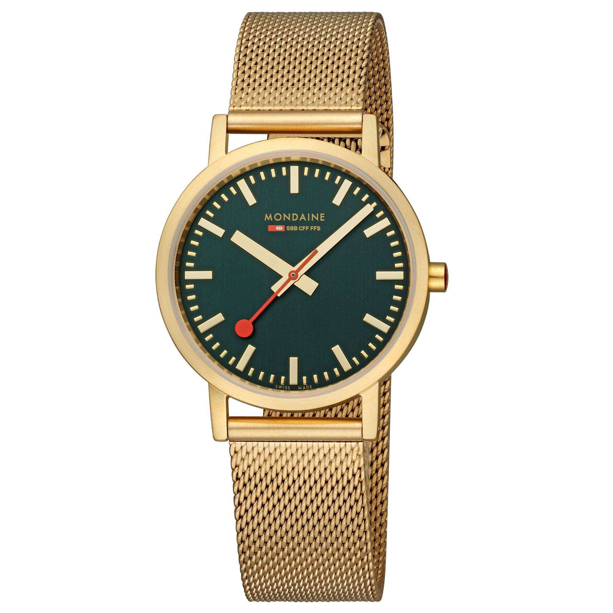 Mondaine Classic Forest IP Gold Green Dial Unisex Watch A660.30314.60SBM