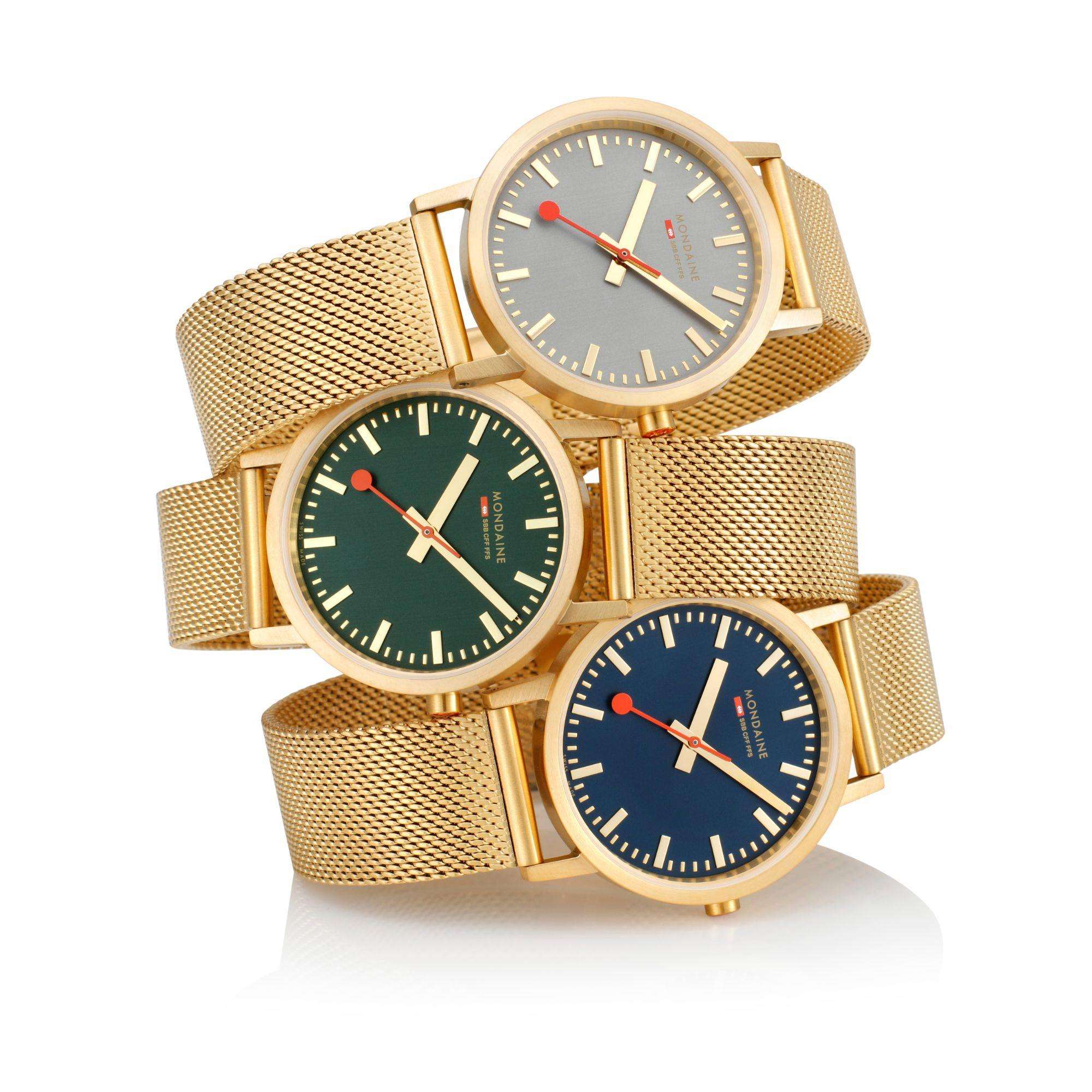 Mondaine Classic Forest IP Gold Green Dial Unisex Watch A660.30314.60SBM