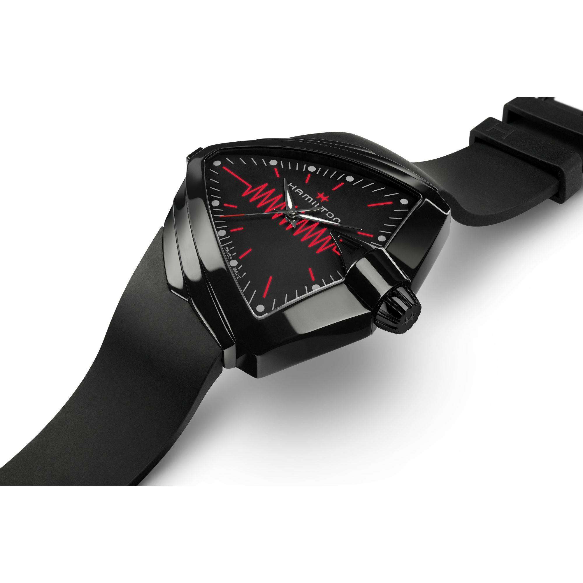 Hamilton Ventura XXL Bright Black Dial Black Silicone Strap Men's Watch H24604330