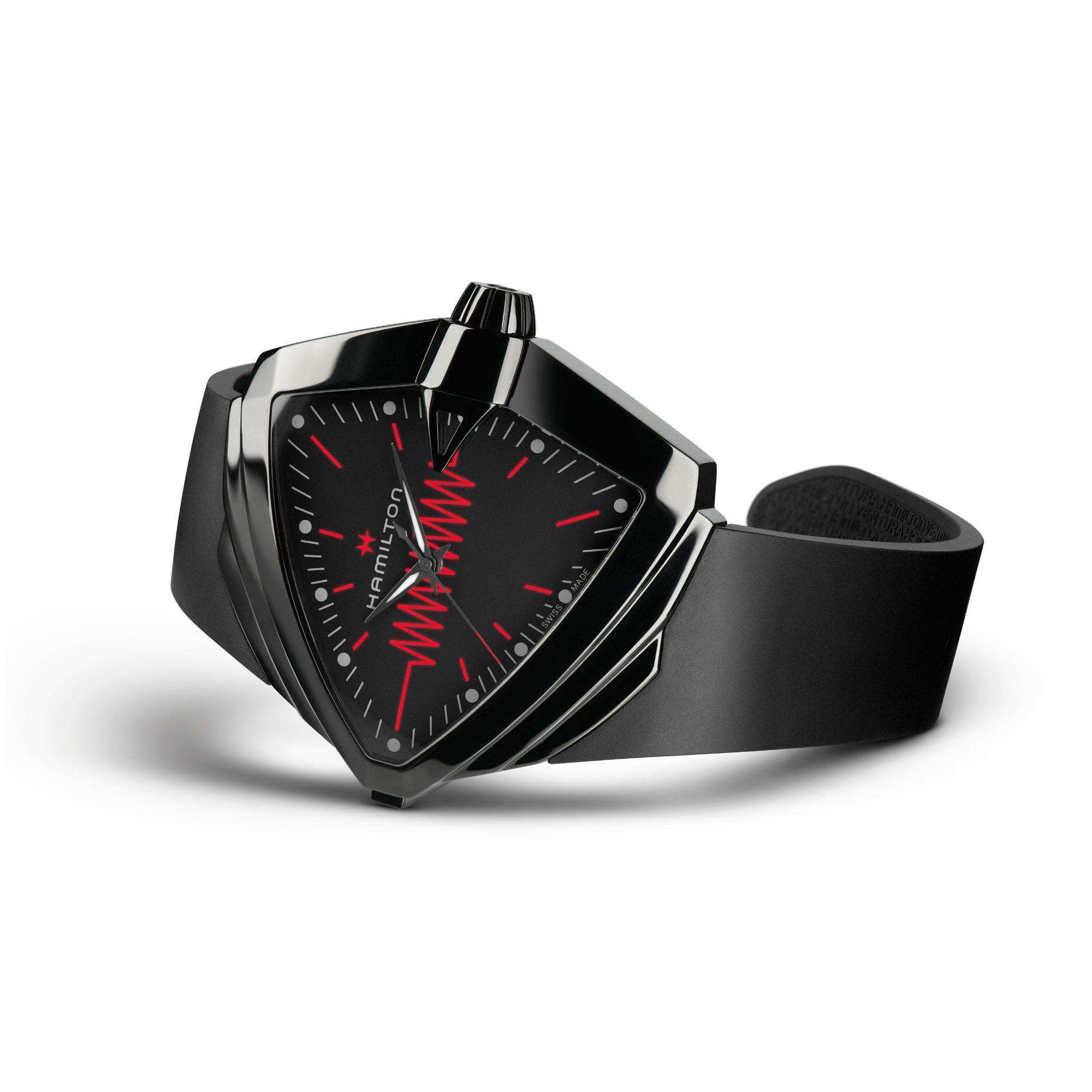 Hamilton Ventura XXL Bright Black Dial Black Silicone Strap Men's Watch H24604330