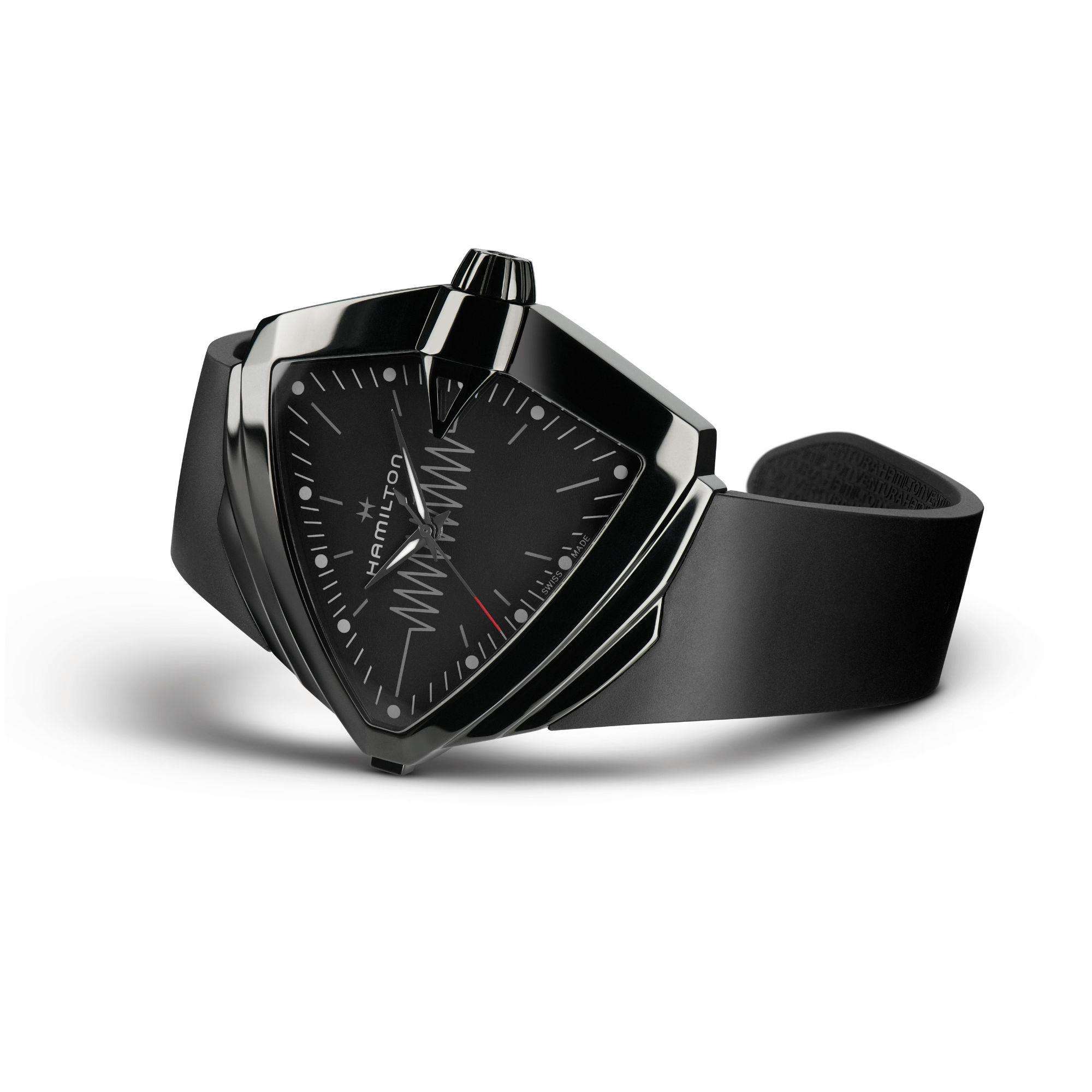 Hamilton Ventura XXL Bright Black Dial Black Silicone Strap Men's Watch H24604330