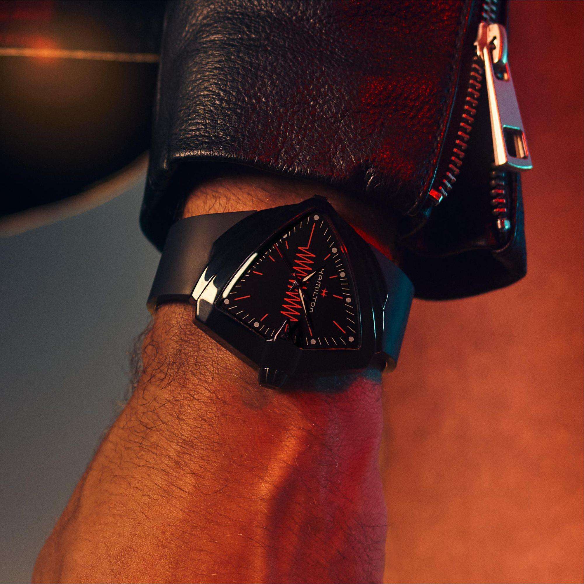 Hamilton Ventura XXL Bright Black Dial Black Silicone Strap Men's Watch H24604330