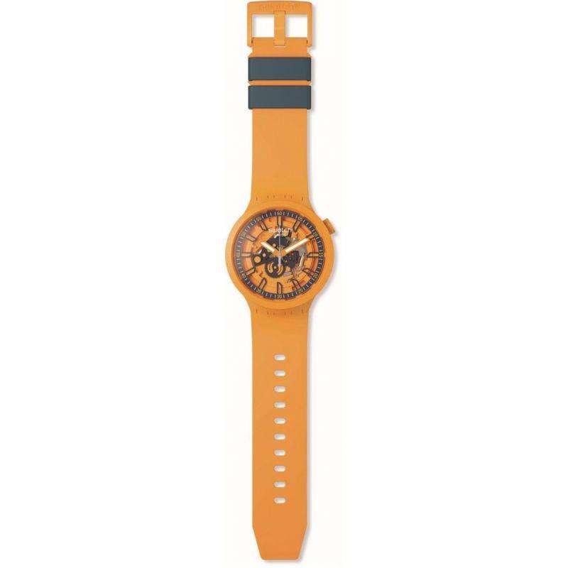 Swatch Fresh Orange Skeleton Dial & Orange Strap Unisex Watch SB01O101