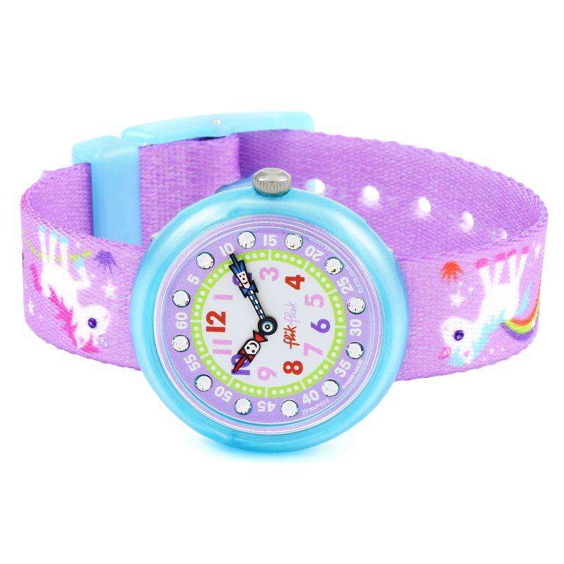 Flik Flak Magical Unicorns Quartz White Dial Purple Fabric Strap Girls Watch FBNP033 - WatchNation